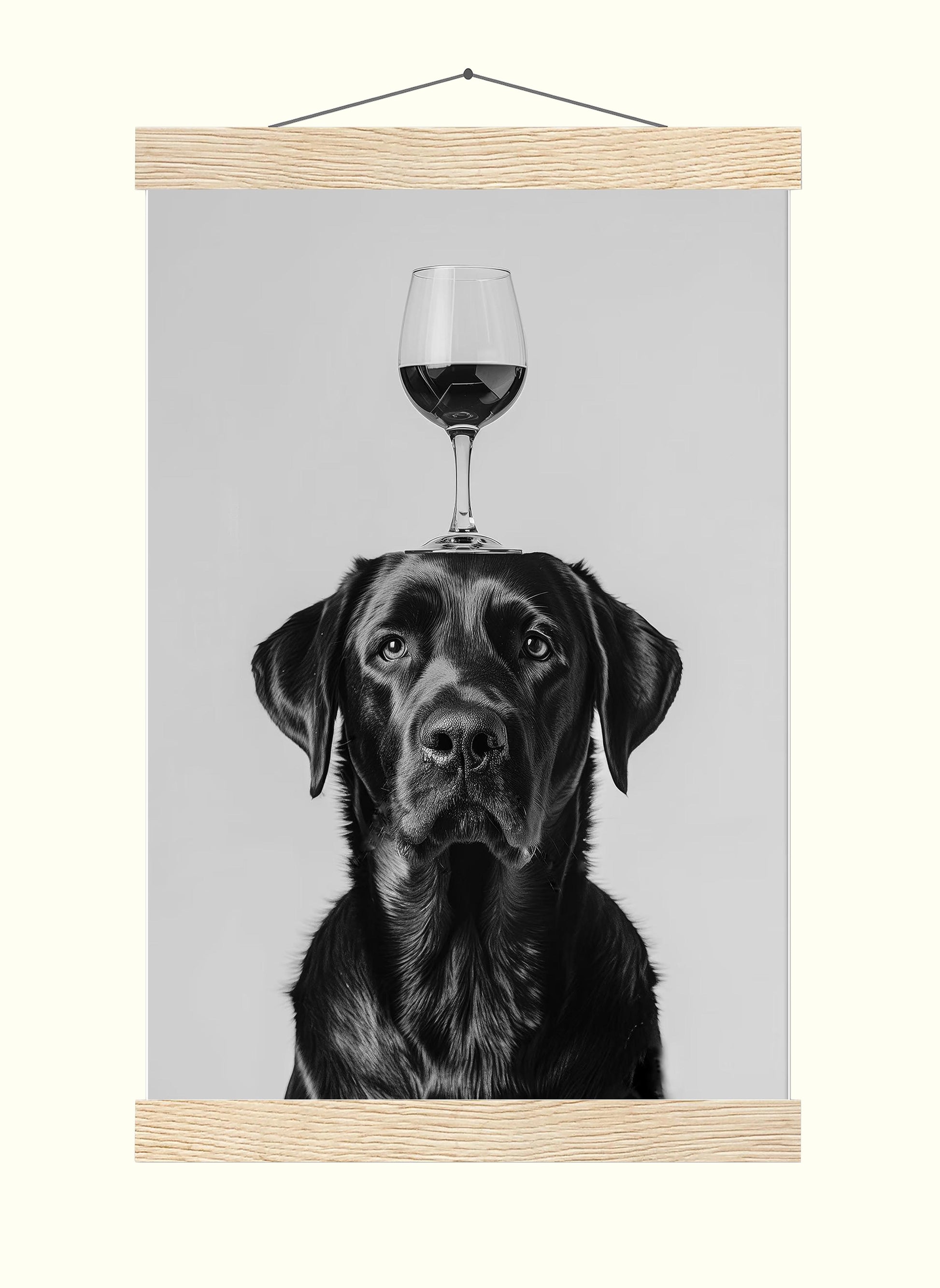 Labrador Balancing Wine Glass Print Funny Bar Cart Dog Poster, Black Lab Alcohol Kitchen Decor
