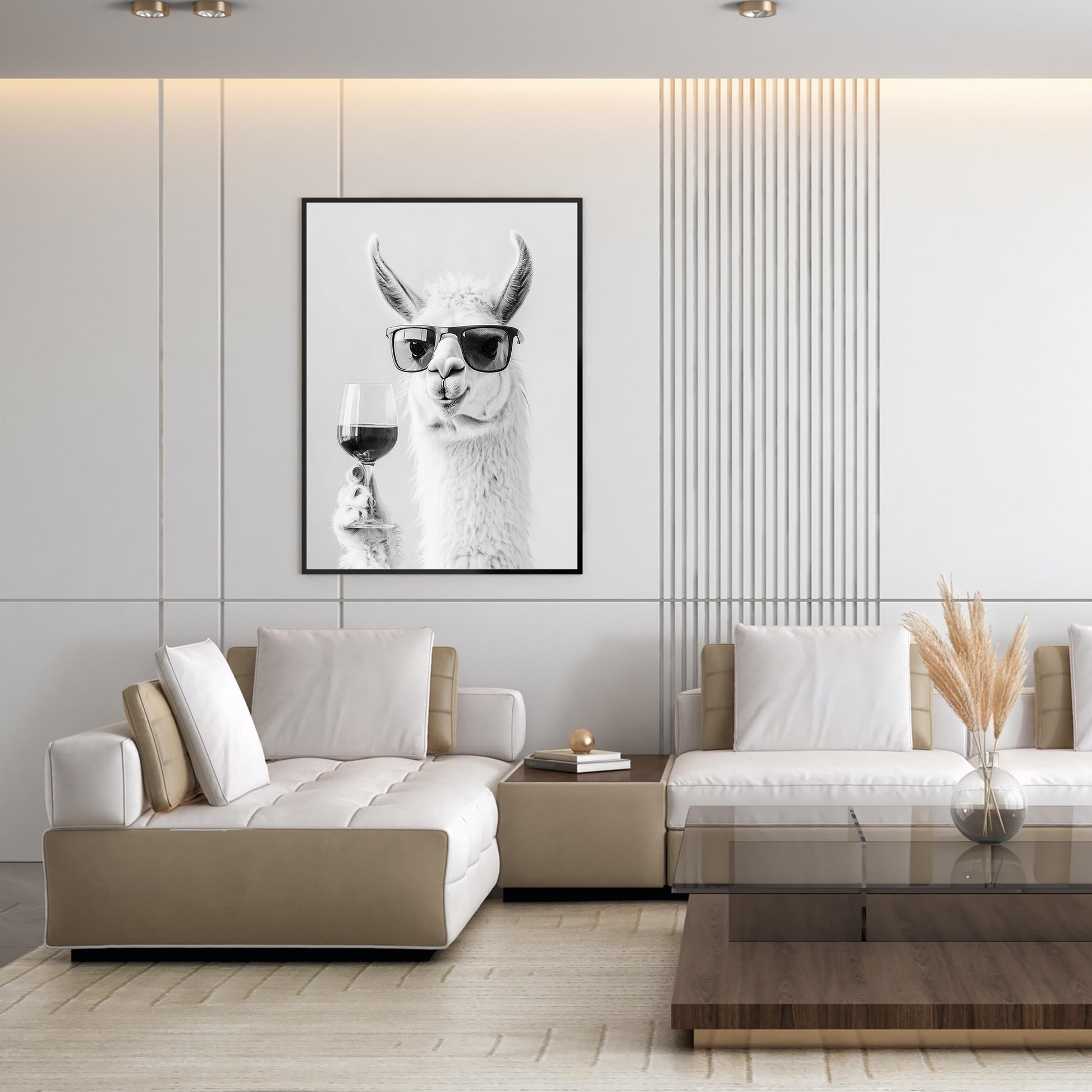 Llama Drinking Wine Art Print, Funny Bar Cart Decor