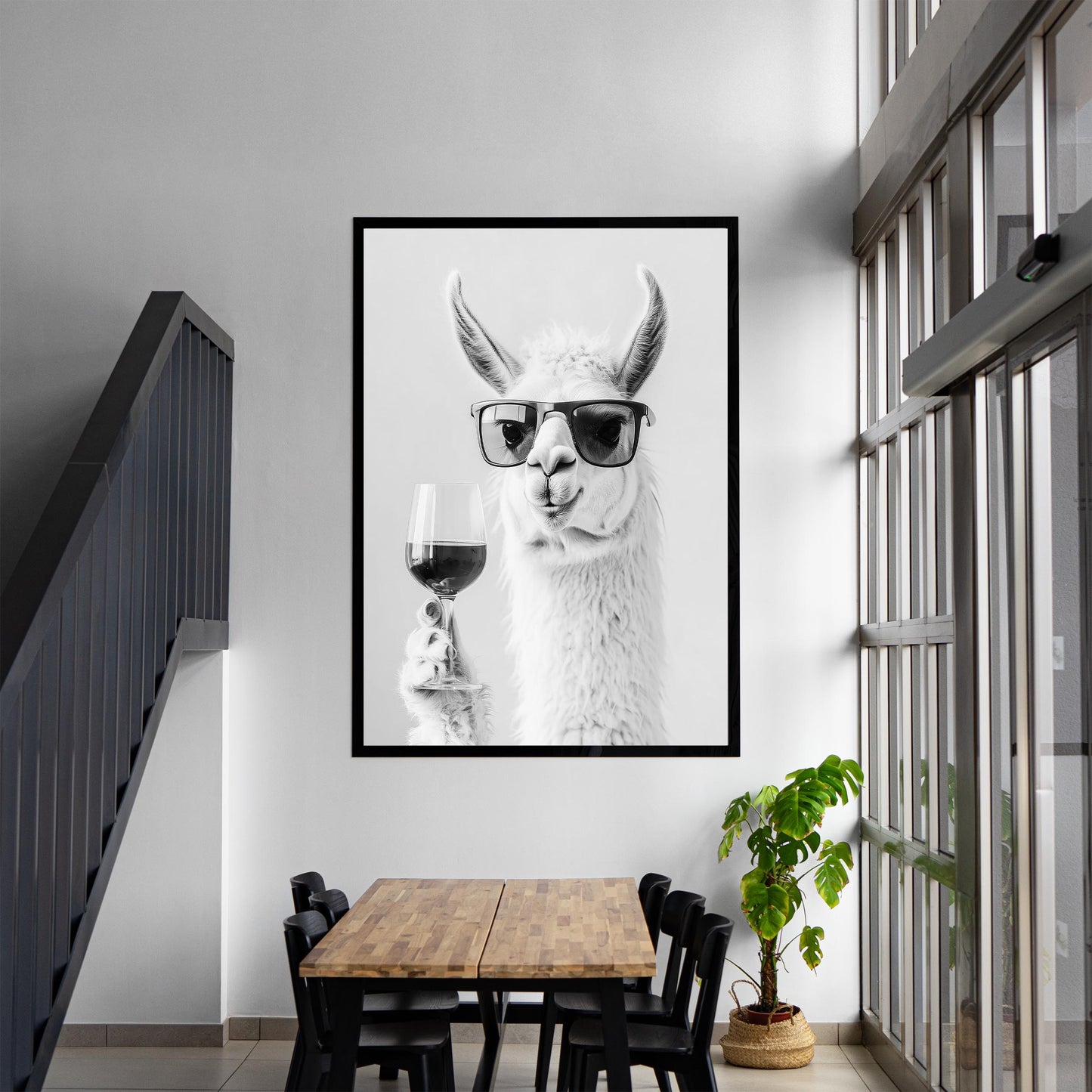 Llama Drinking Wine Art Print, Funny Bar Cart Decor
