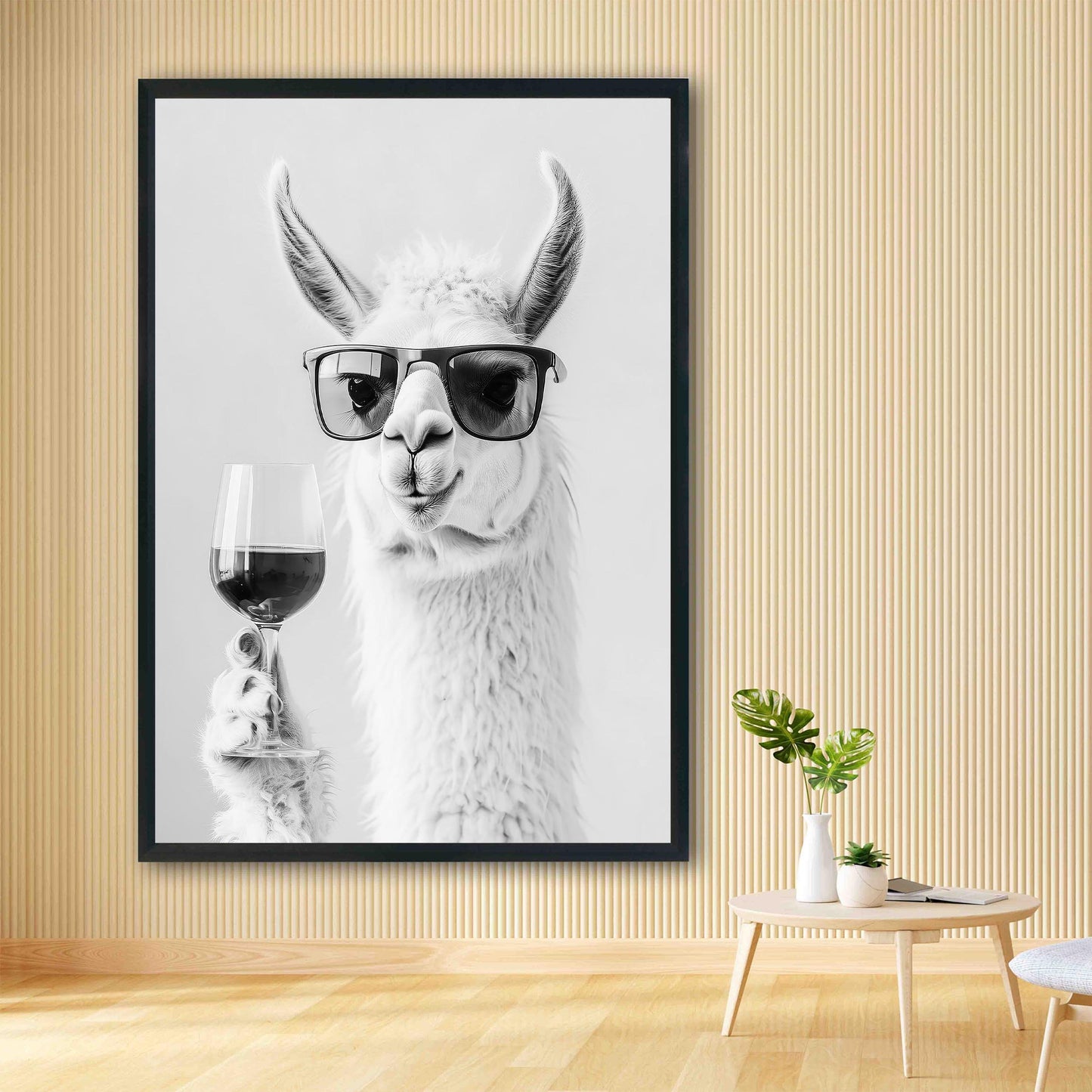 Llama Drinking Wine Art Print, Funny Bar Cart Decor