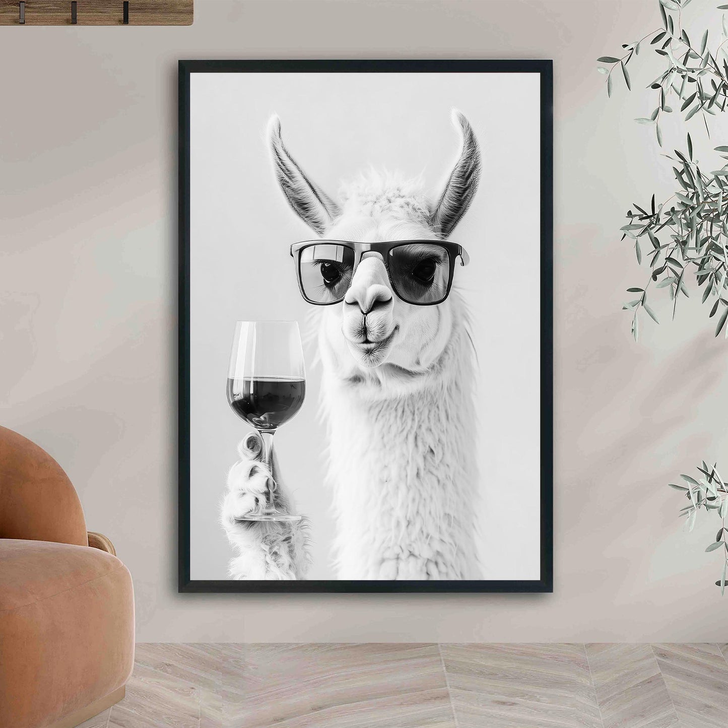 Llama Drinking Wine Art Print, Funny Bar Cart Decor
