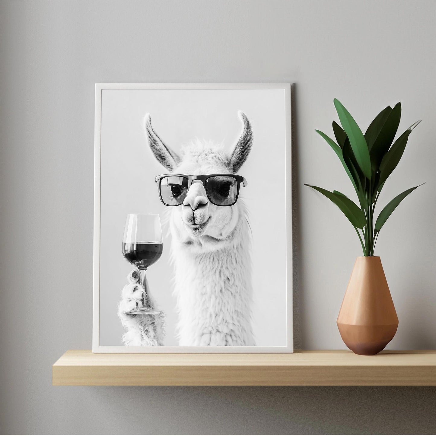 Llama Drinking Wine Art Print, Funny Bar Cart Decor