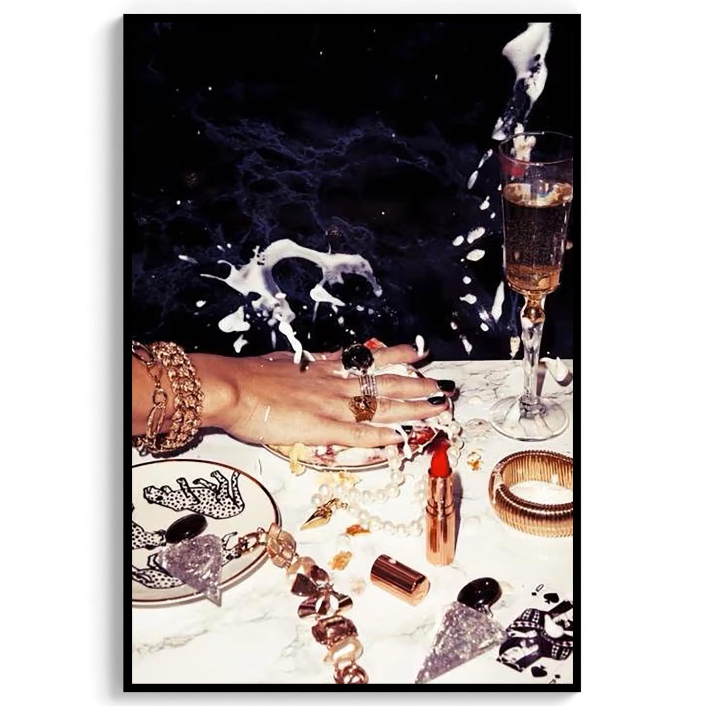 Luxury Nightlife Glam Wall Art, Champagne & Jewelry Print