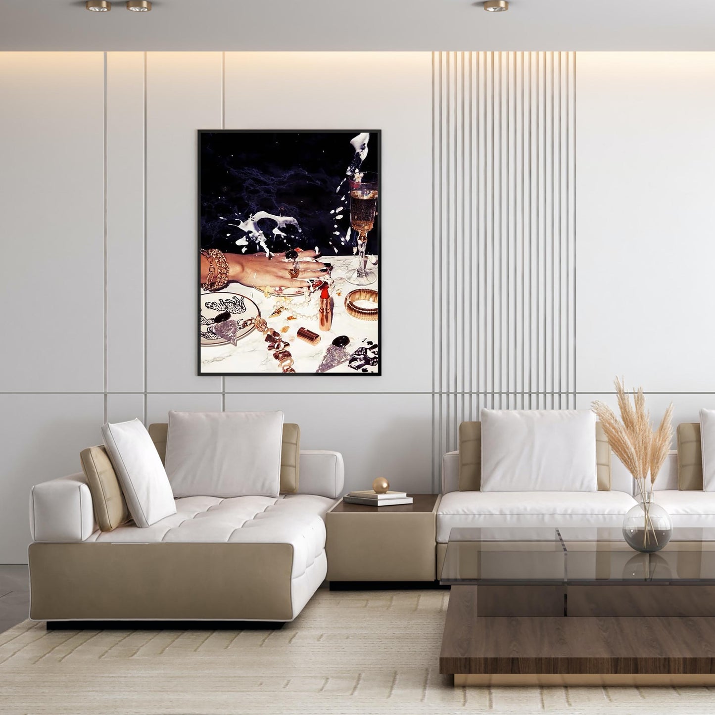 Luxury Nightlife Glam Wall Art, Champagne & Jewelry Print