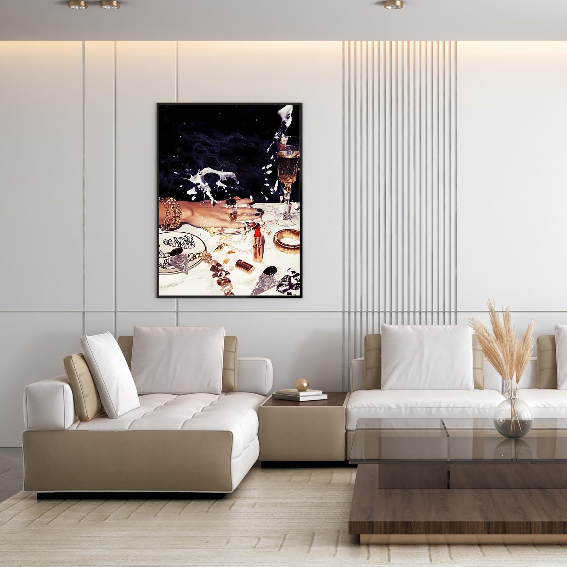 Luxury Nightlife Glam Wall Art, Champagne & Jewelry Print