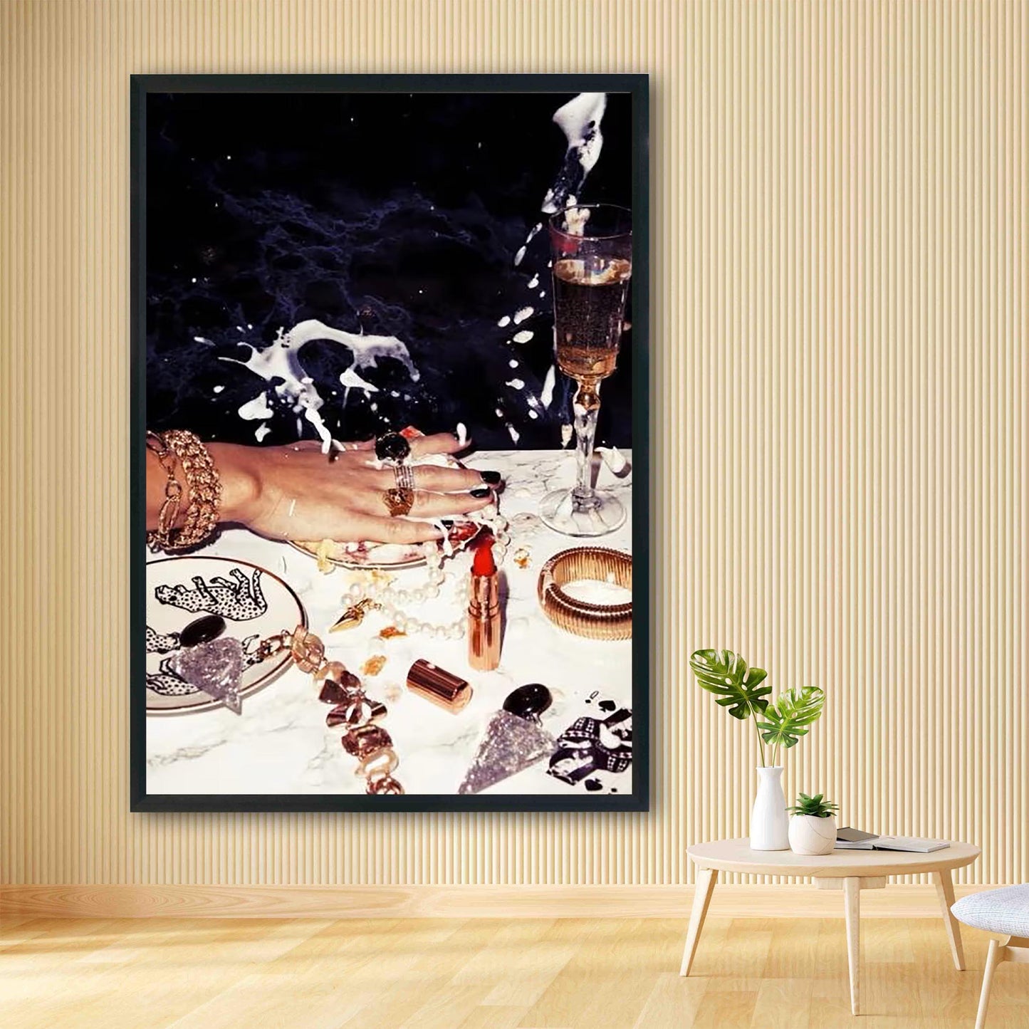 Luxury Nightlife Glam Wall Art, Champagne & Jewelry Print