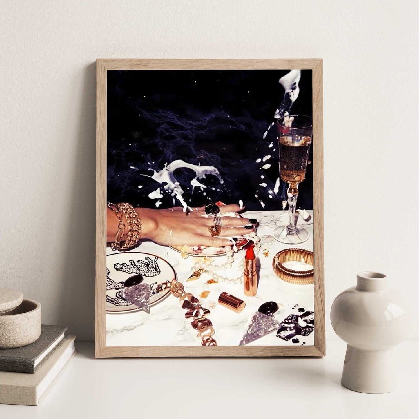 Luxury Nightlife Glam Wall Art, Champagne & Jewelry Print