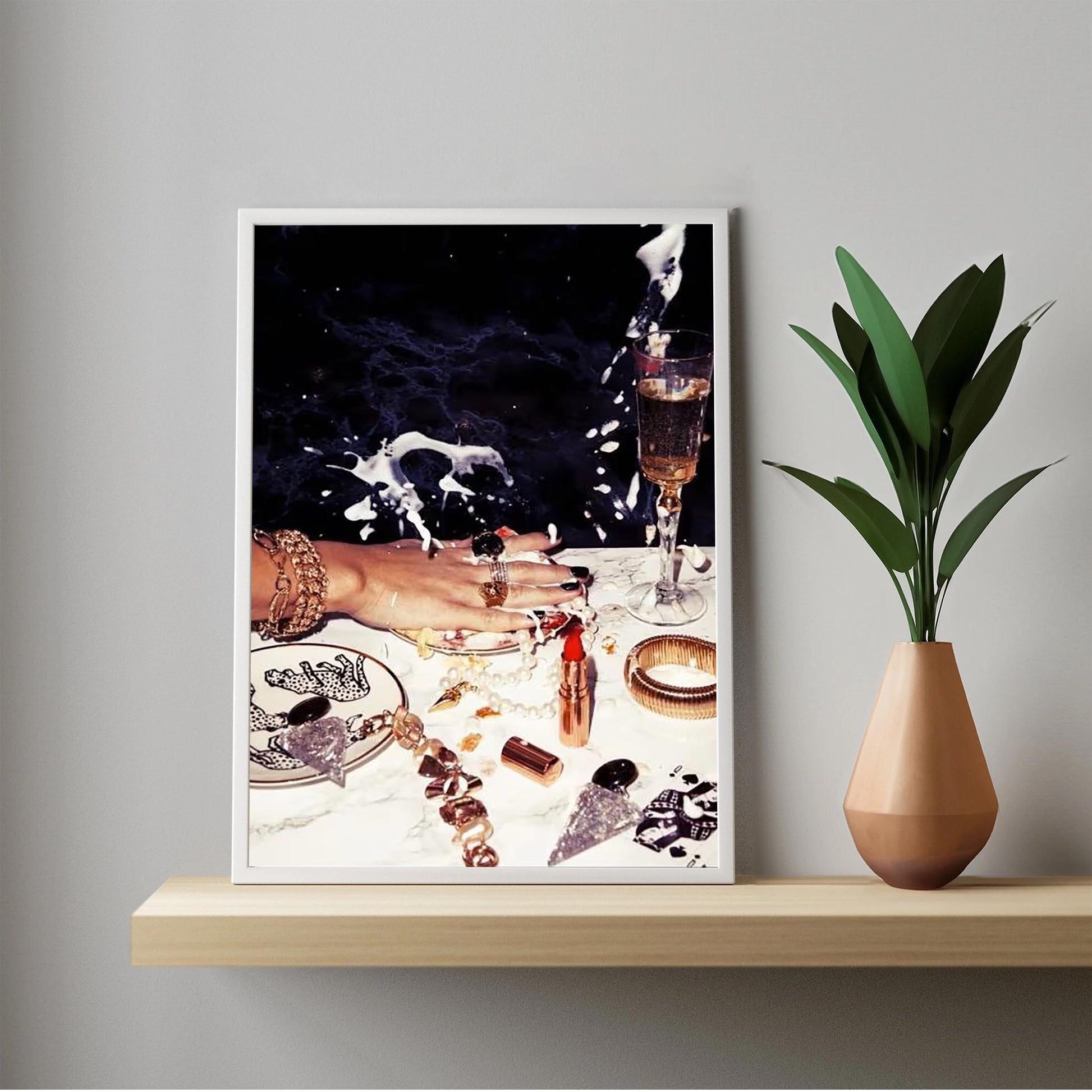 Luxury Nightlife Glam Wall Art, Champagne & Jewelry Print