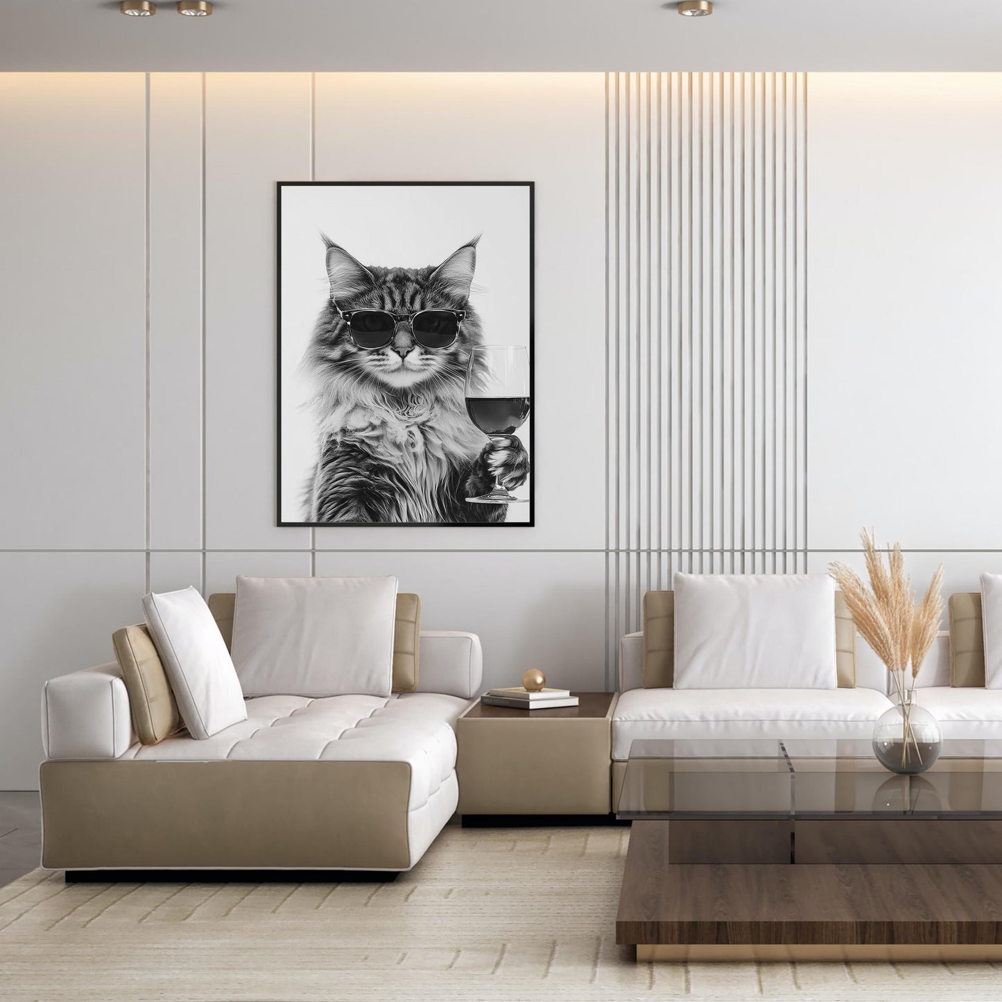 Maine Coon Cat Drinking Wine Wall Art, Black and White Print, Bar Cart Print, Cat Owner Gift, Funny Cat Poster