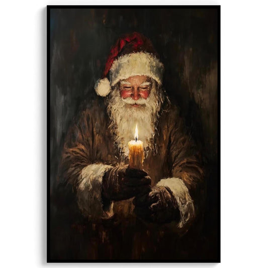 Moody Vintage Santa Wall Art Print Rustic Oil Painting Style Dark Christmas Decor Digital Download Santa wit