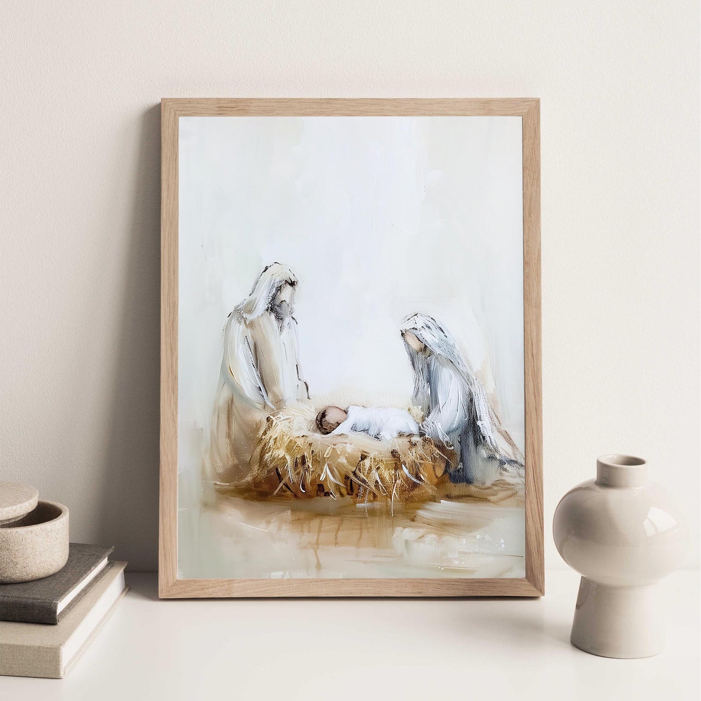 Nativity Scene Christmas Art Print Wall Art Holiday Poster Christian Christmas Decor