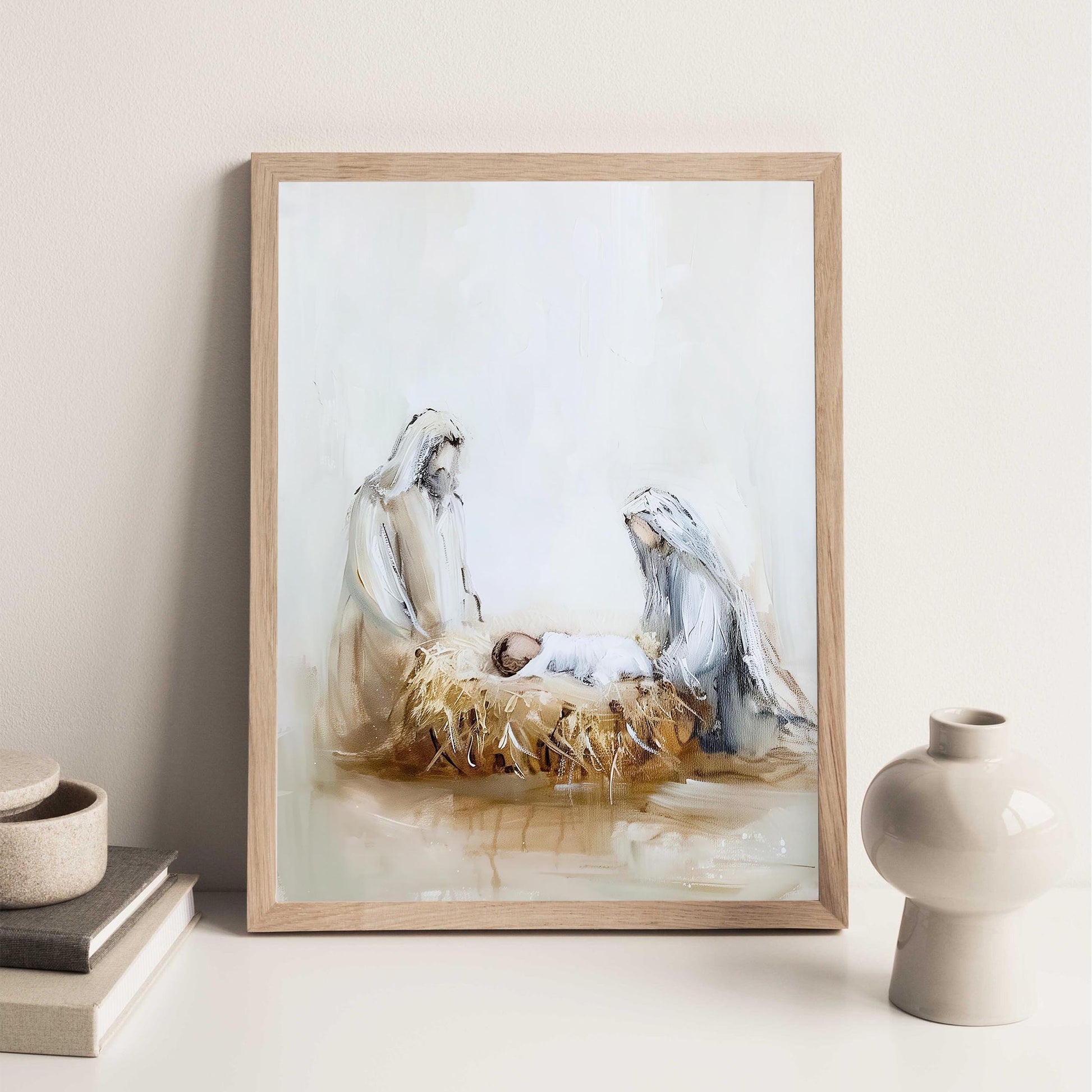 Nativity Scene Christmas Art Print Wall Art Holiday Poster Christian Christmas Decor