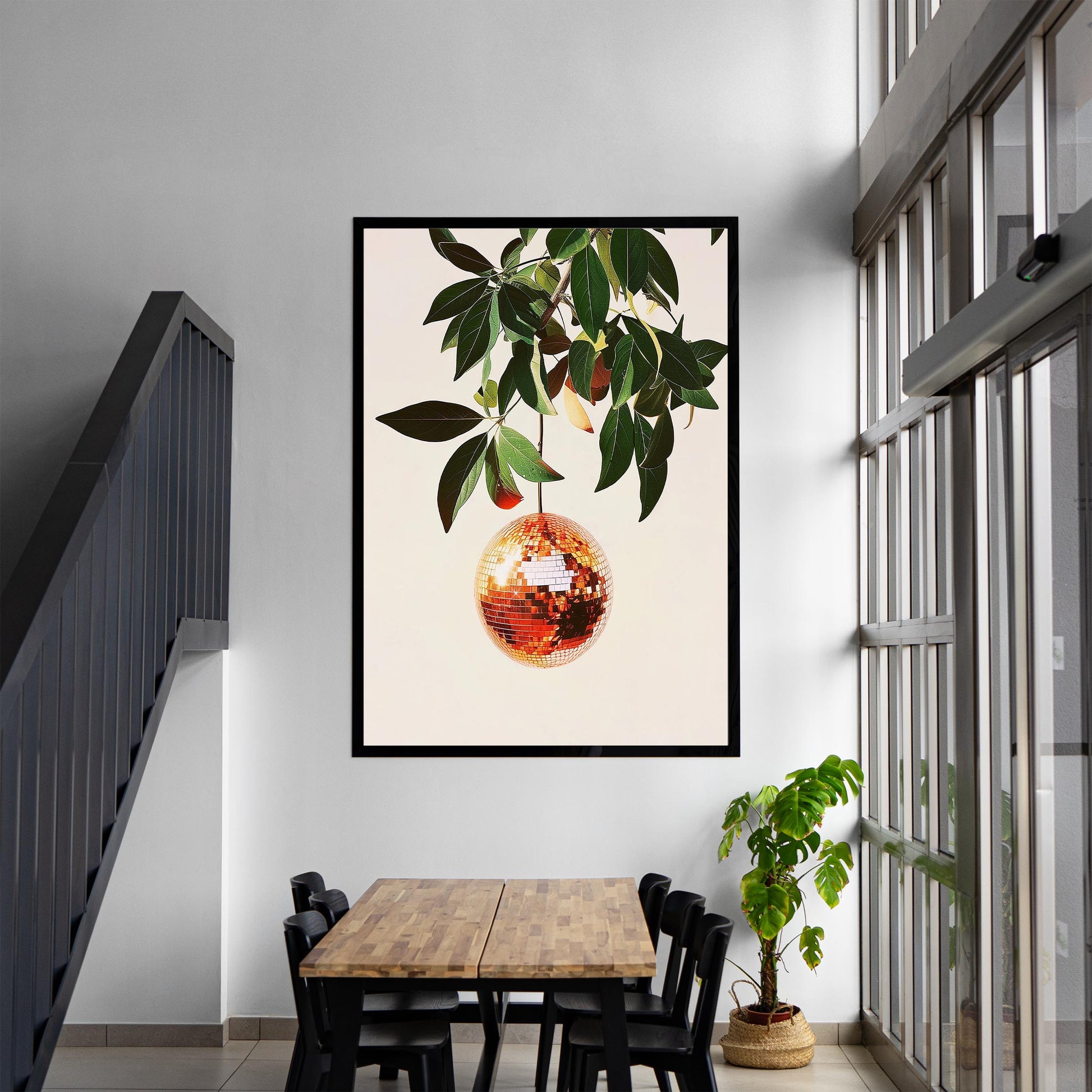 Orange Disco Ball Art Print, Trendy Kitchen Decor