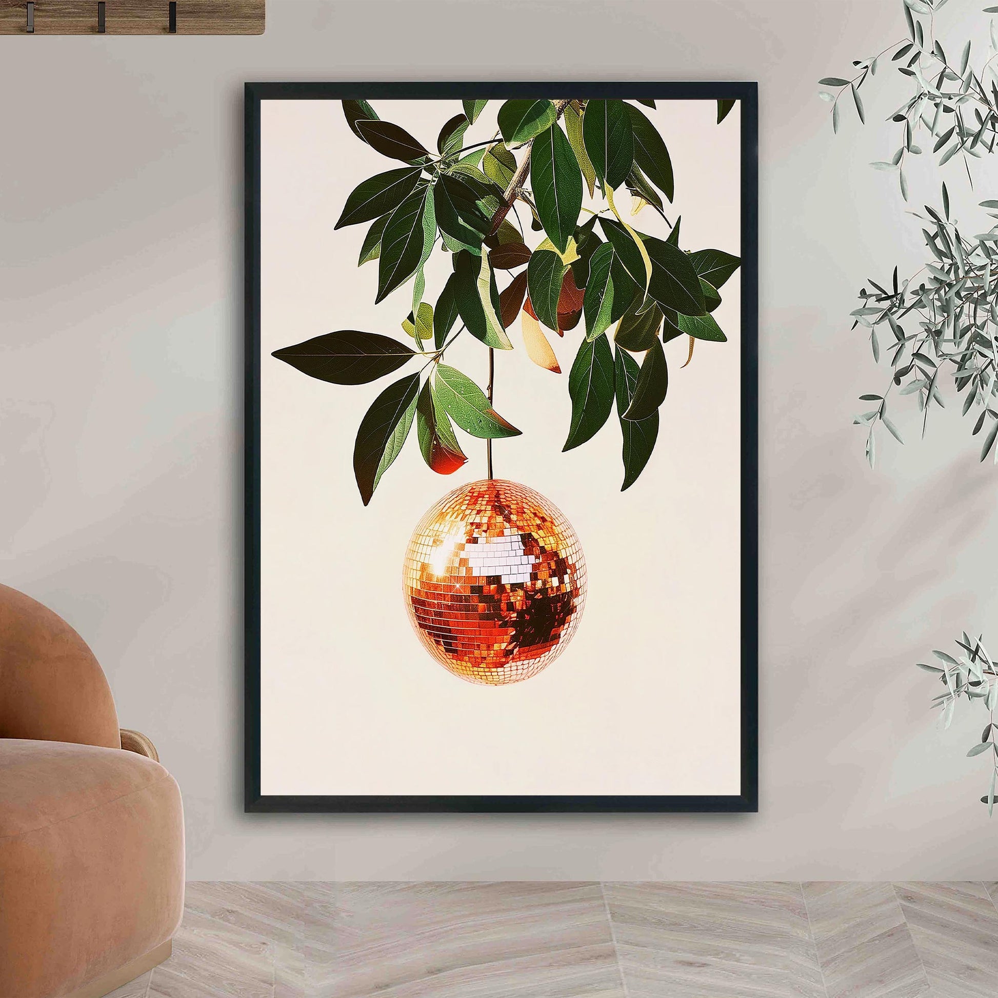 Orange Disco Ball Art Print, Trendy Kitchen Decor