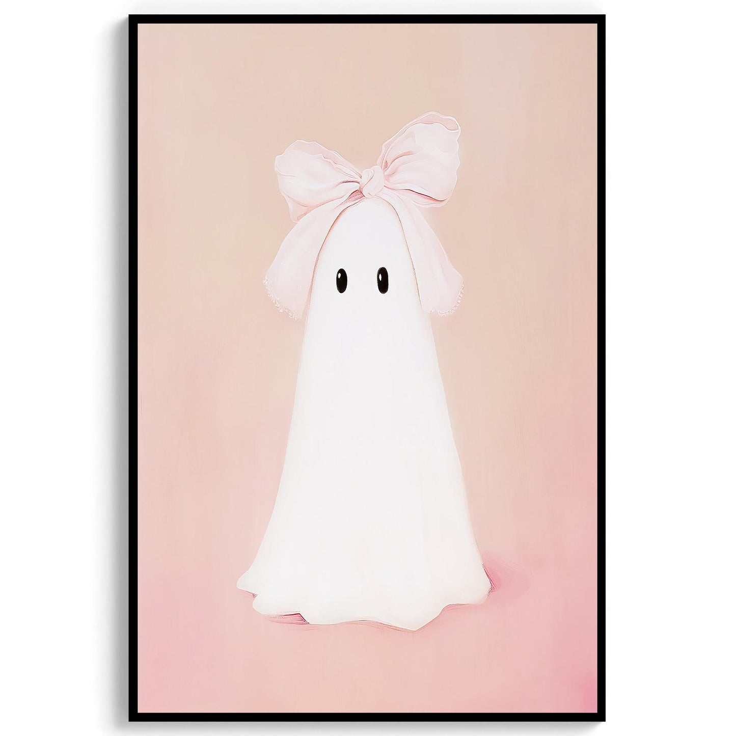 Pink Bow Ghost Art Print Wall Art Halloween Decor Preppy Trendy Coquette Aesthetic Spooky Ghost Painting Dig