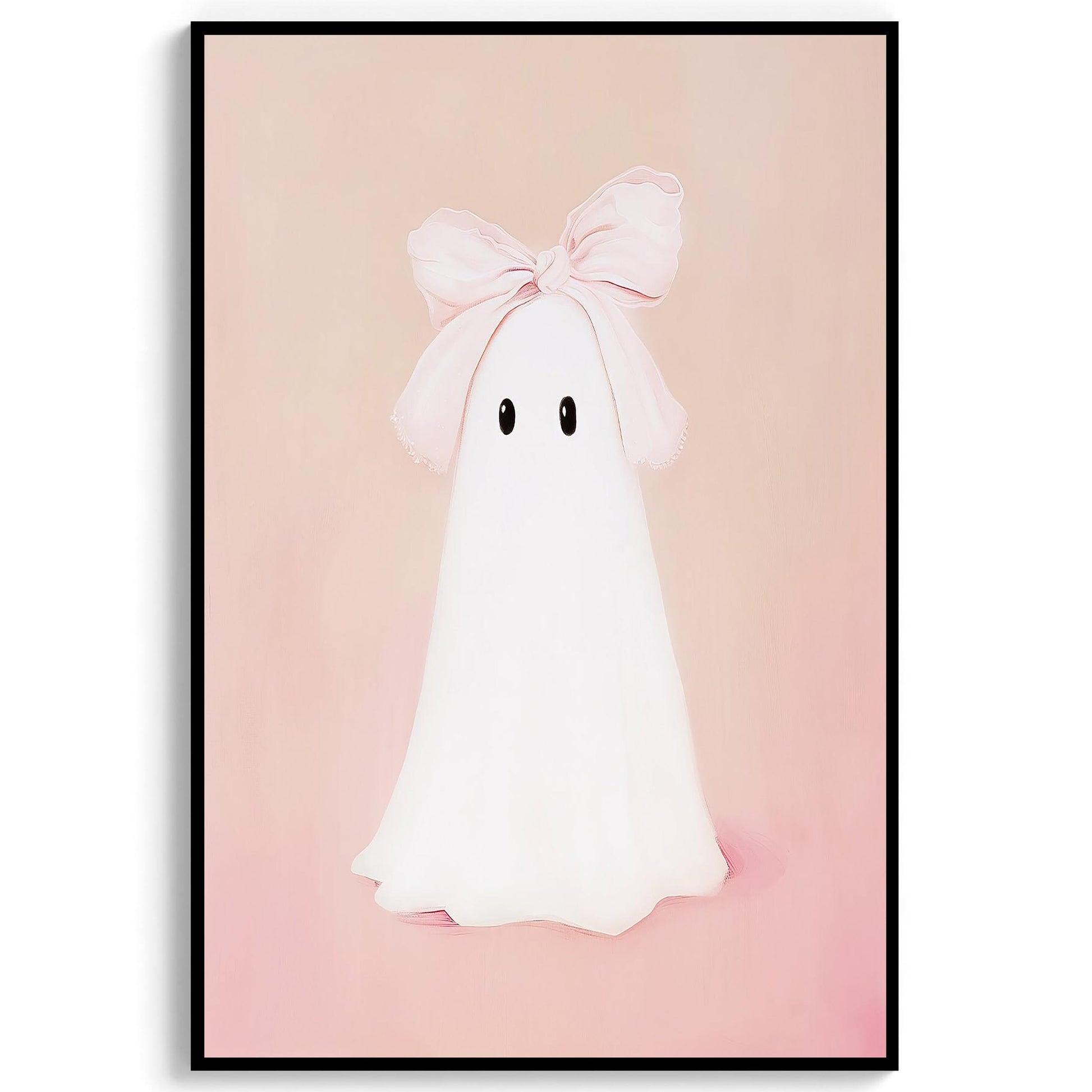 Pink Bow Ghost Art Print Wall Art Halloween Decor Preppy Trendy Coquette Aesthetic Spooky Ghost Painting Dig