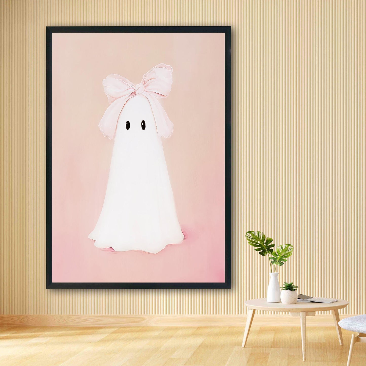 Pink Bow Ghost Art Print Wall Art Halloween Decor Preppy Trendy Coquette Aesthetic Spooky Ghost Painting Dig
