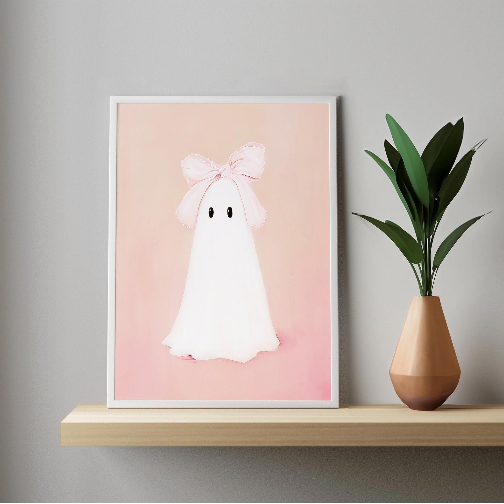Pink Bow Ghost Art Print Wall Art Halloween Decor Preppy Trendy Coquette Aesthetic Spooky Ghost Painting Dig