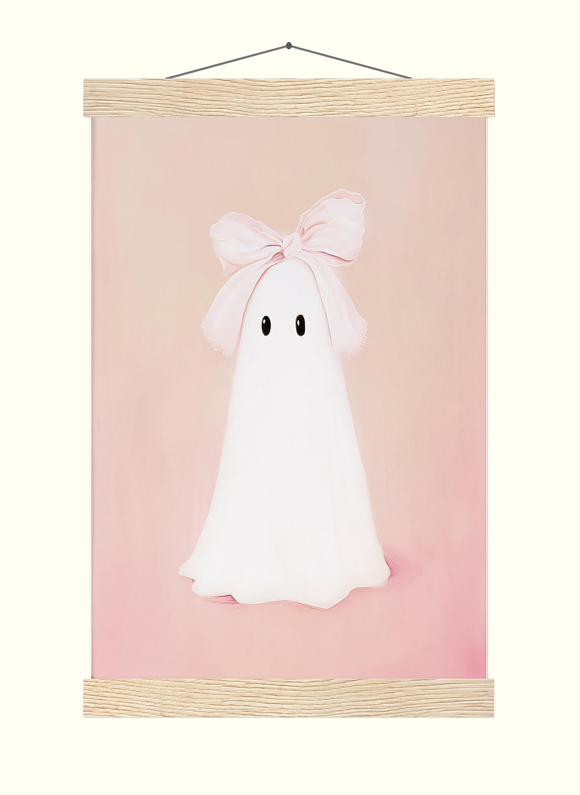 Pink Bow Ghost Art Print Wall Art Halloween Decor Preppy Trendy Coquette Aesthetic Spooky Ghost Painting Dig