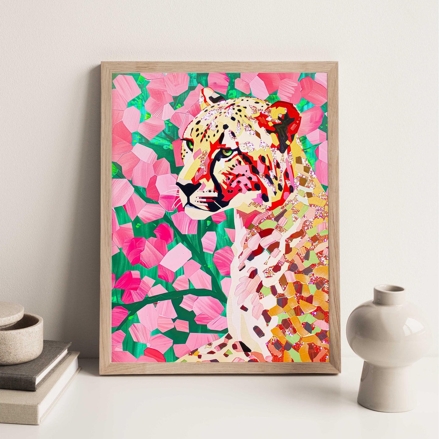 Pink Cheetah Art Print, Preppy Maximalist Decor