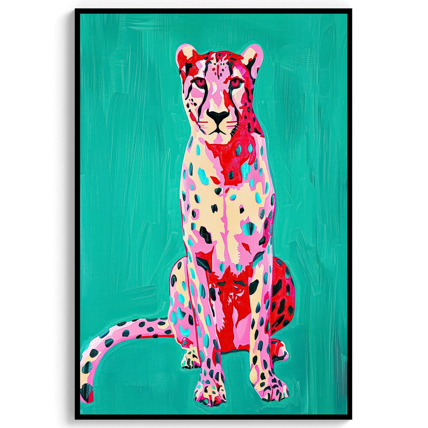Pink Cheetah Art Print, Teal Green Preppy Decor