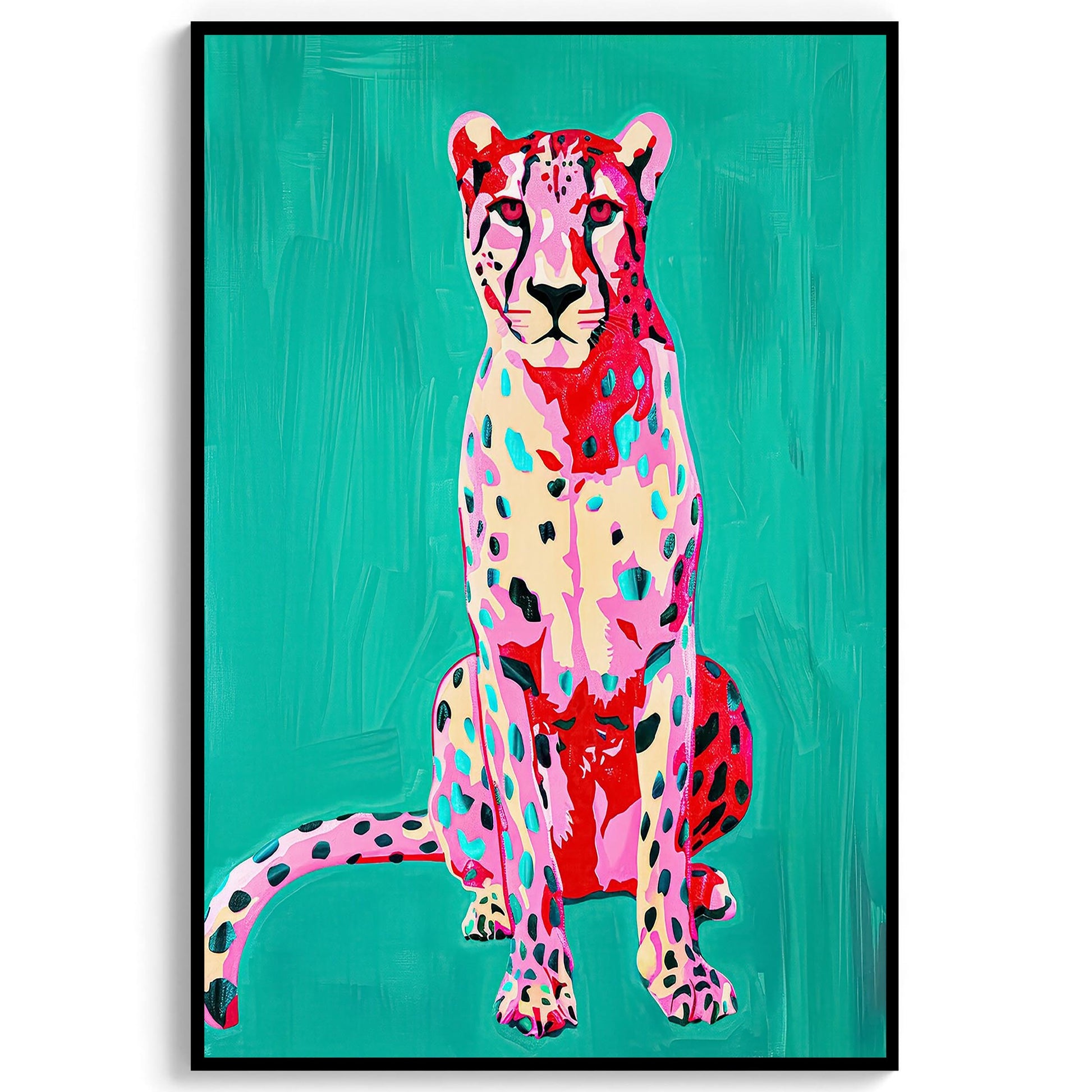 Pink Cheetah Art Print, Teal Green Preppy Decor