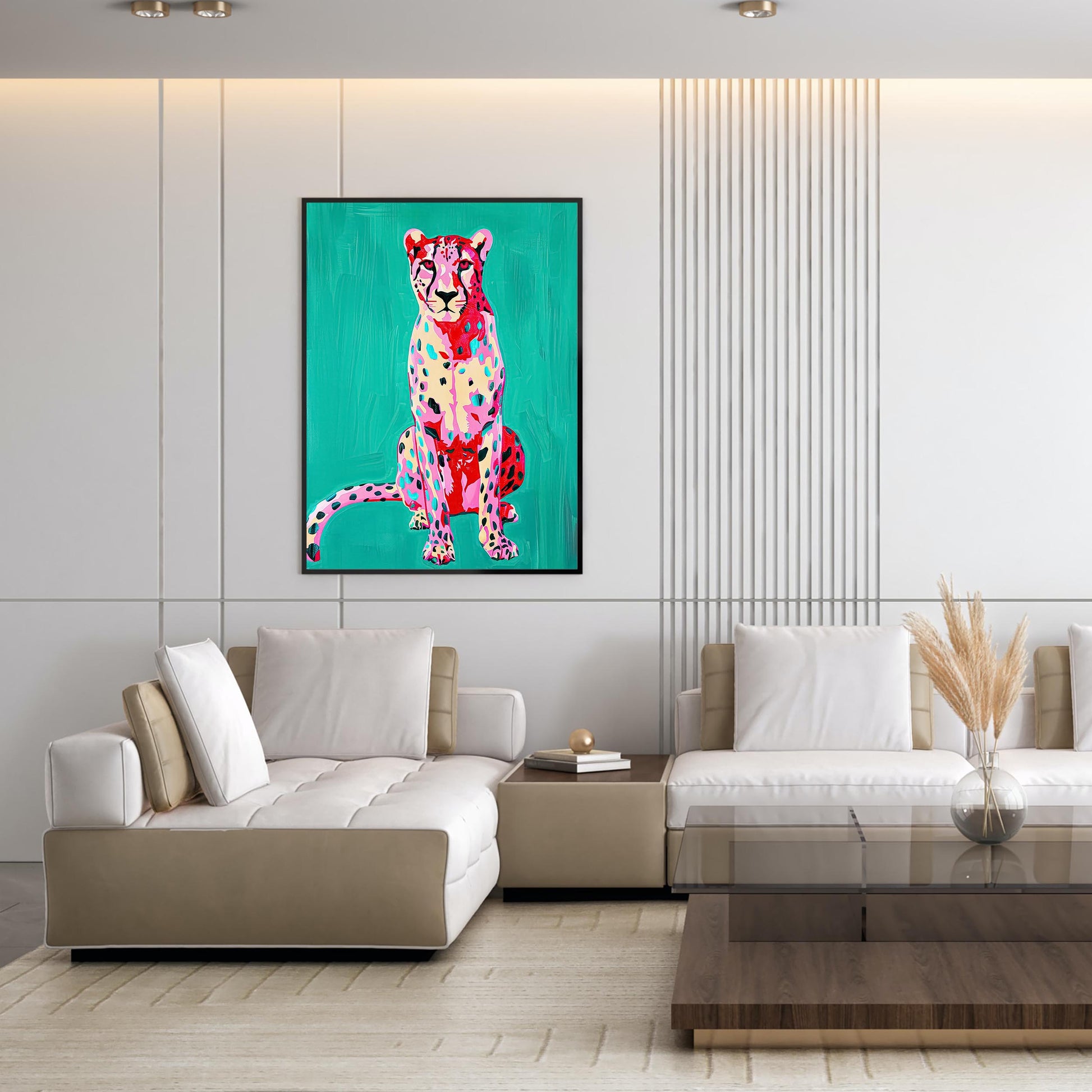Pink Cheetah Art Print, Teal Green Preppy Decor