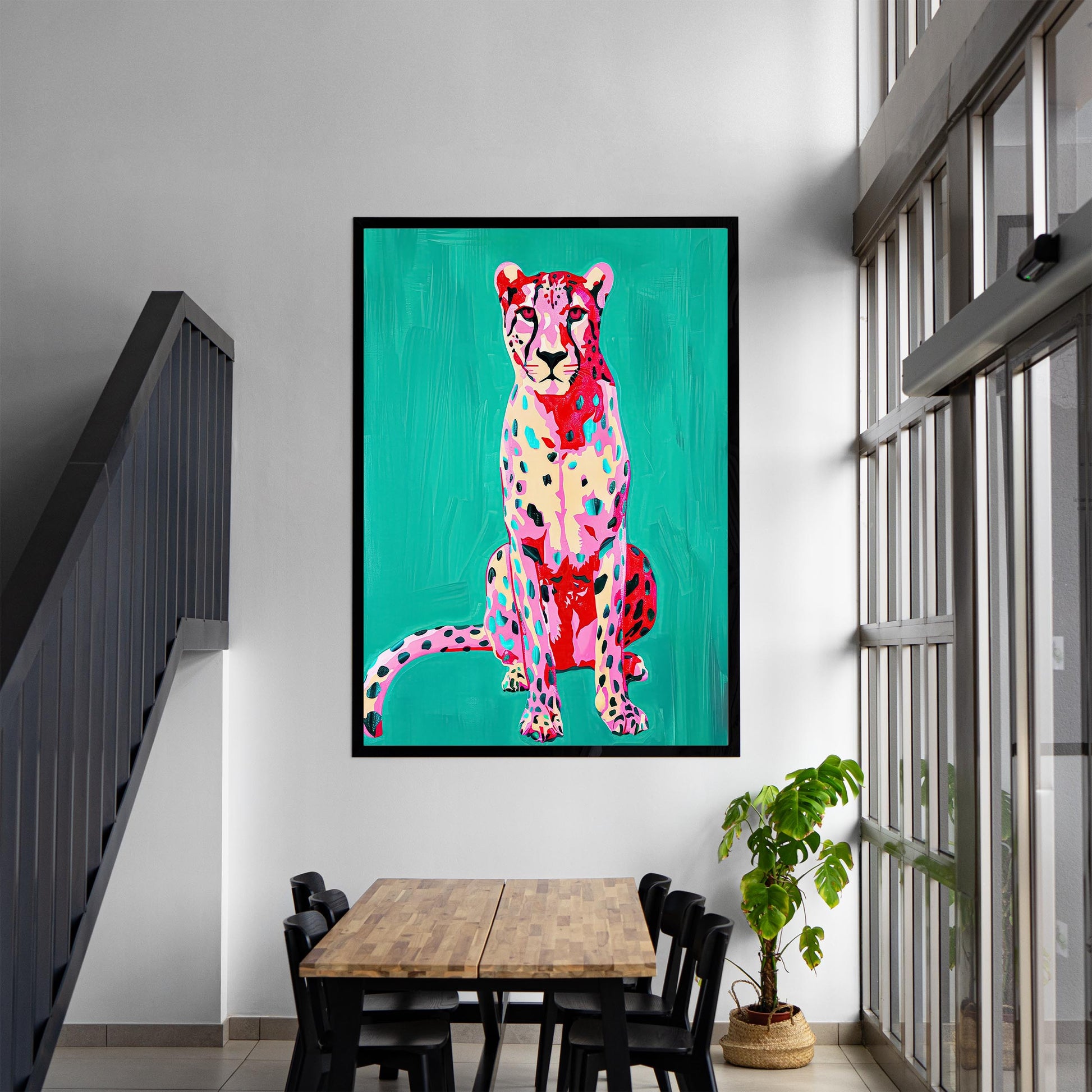 Pink Cheetah Art Print, Teal Green Preppy Decor
