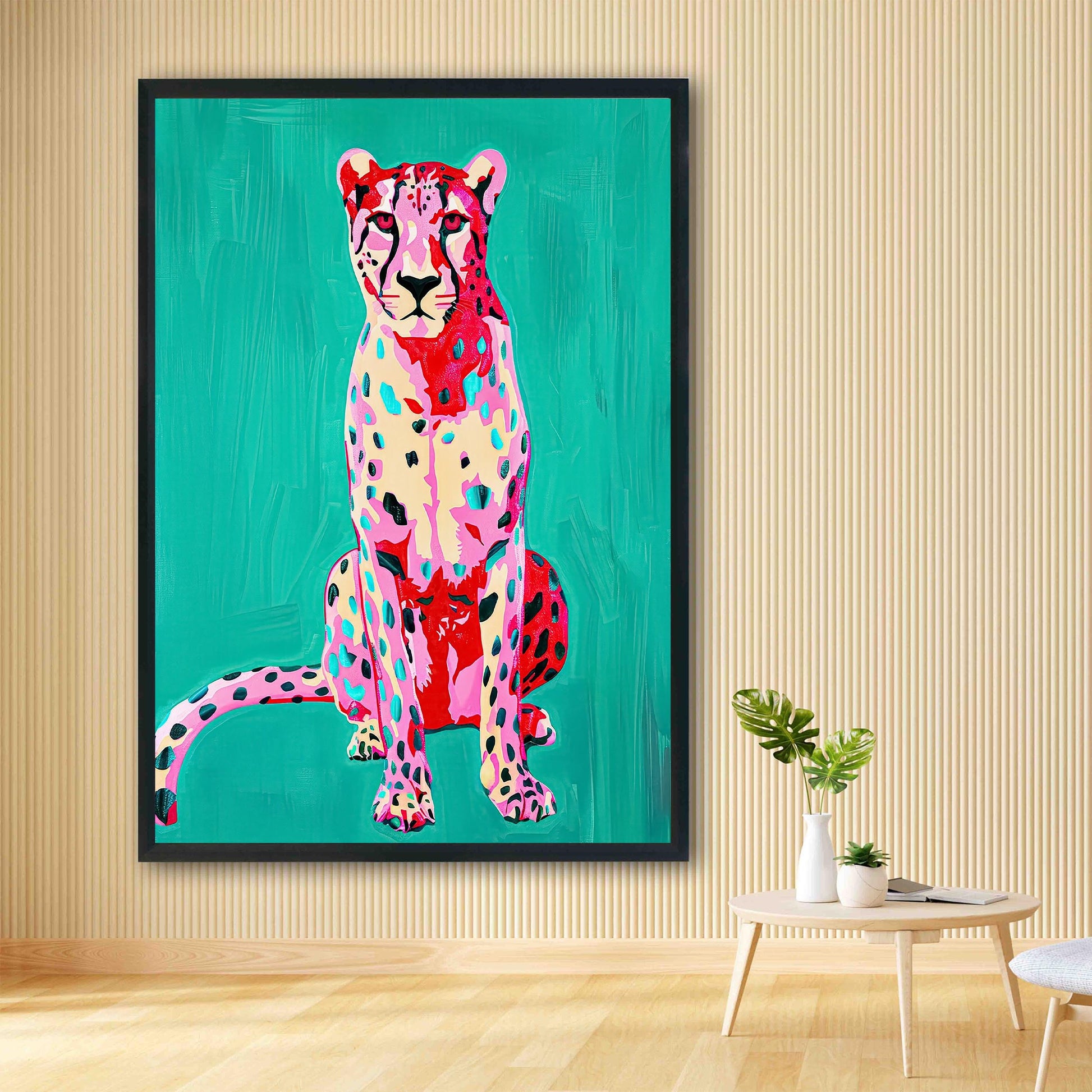 Pink Cheetah Art Print, Teal Green Preppy Decor
