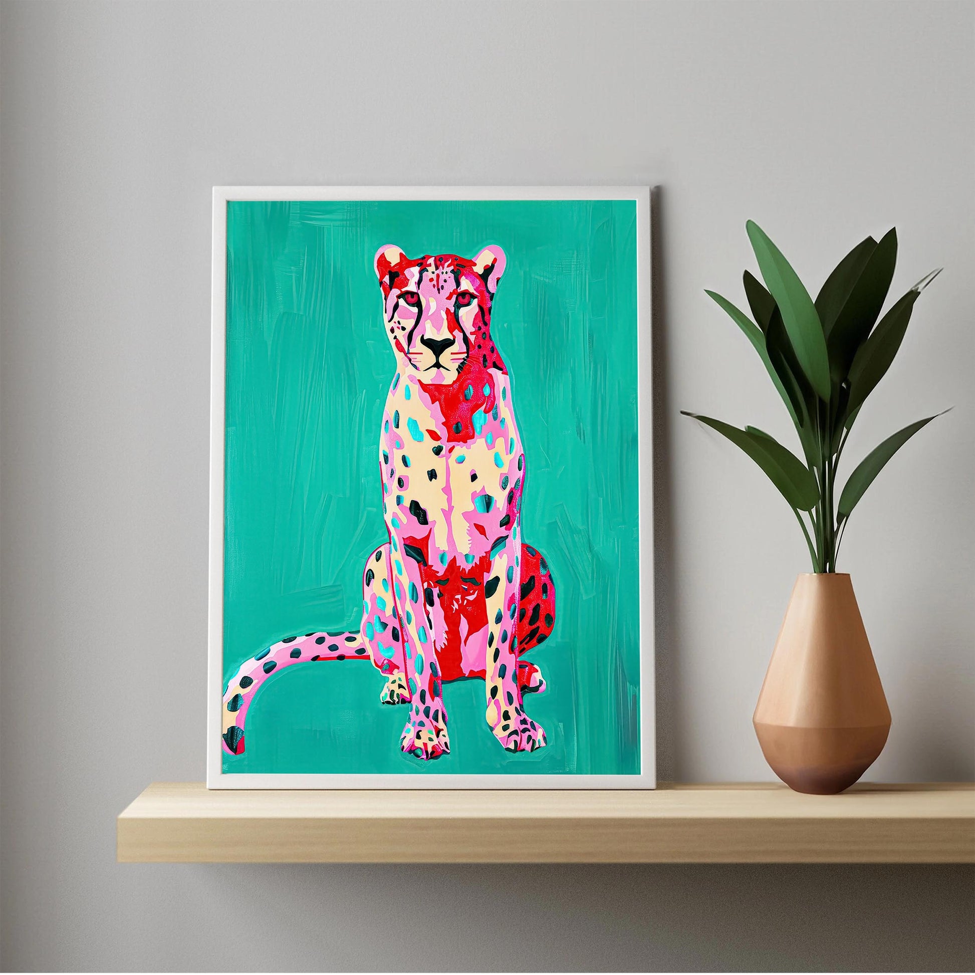 Pink Cheetah Art Print, Teal Green Preppy Decor