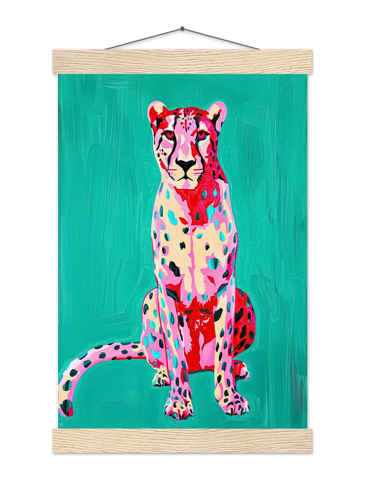 Pink Cheetah Art Print, Teal Green Preppy Decor