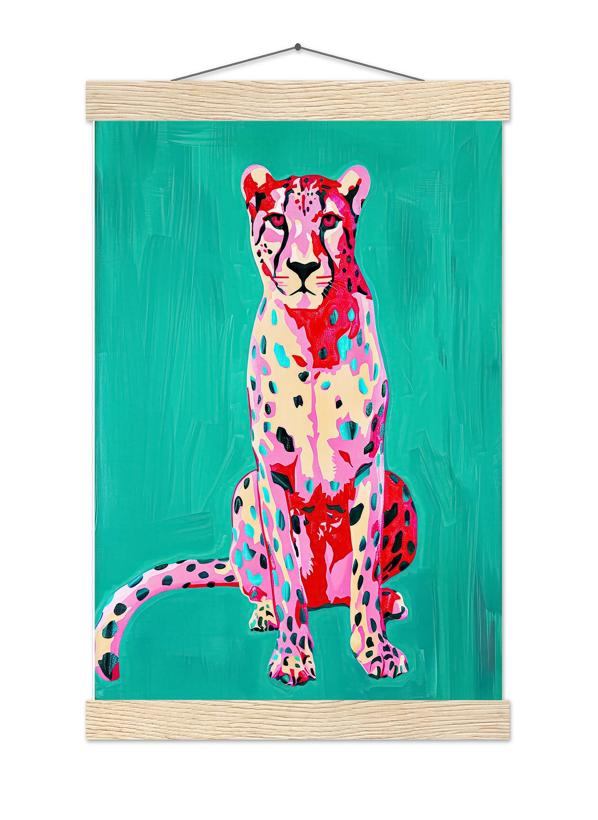 Pink Cheetah Art Print, Teal Green Preppy Decor