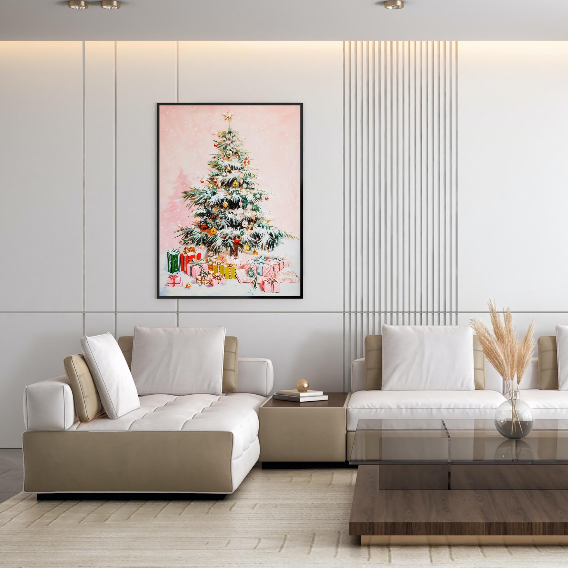 Pink Christmas Decor Wall Art Art Print Christmas Tree Holiday Poster Trendy Christmas Decor Digital Download