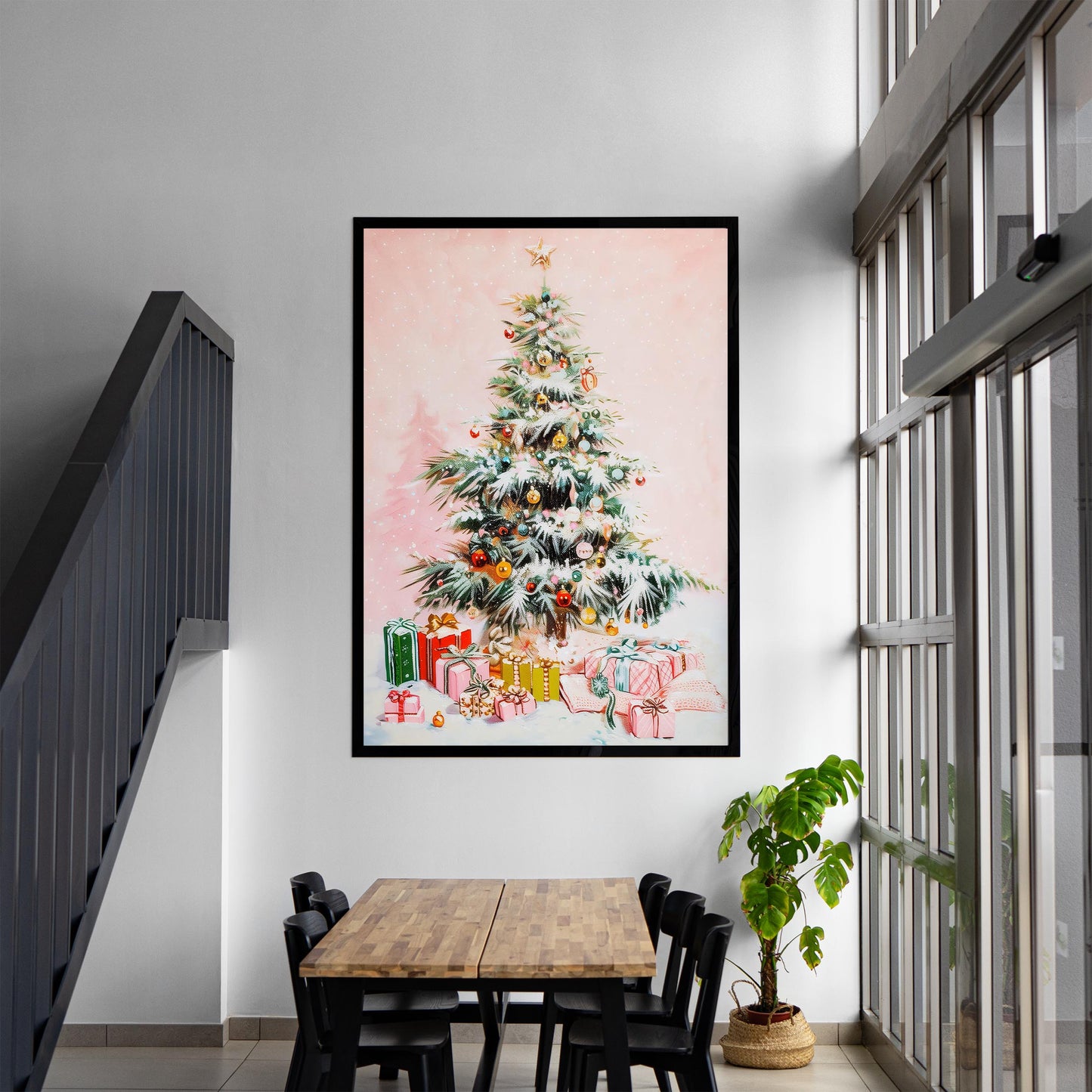 Pink Christmas Decor Wall Art Art Print Christmas Tree Holiday Poster Trendy Christmas Decor Digital Download