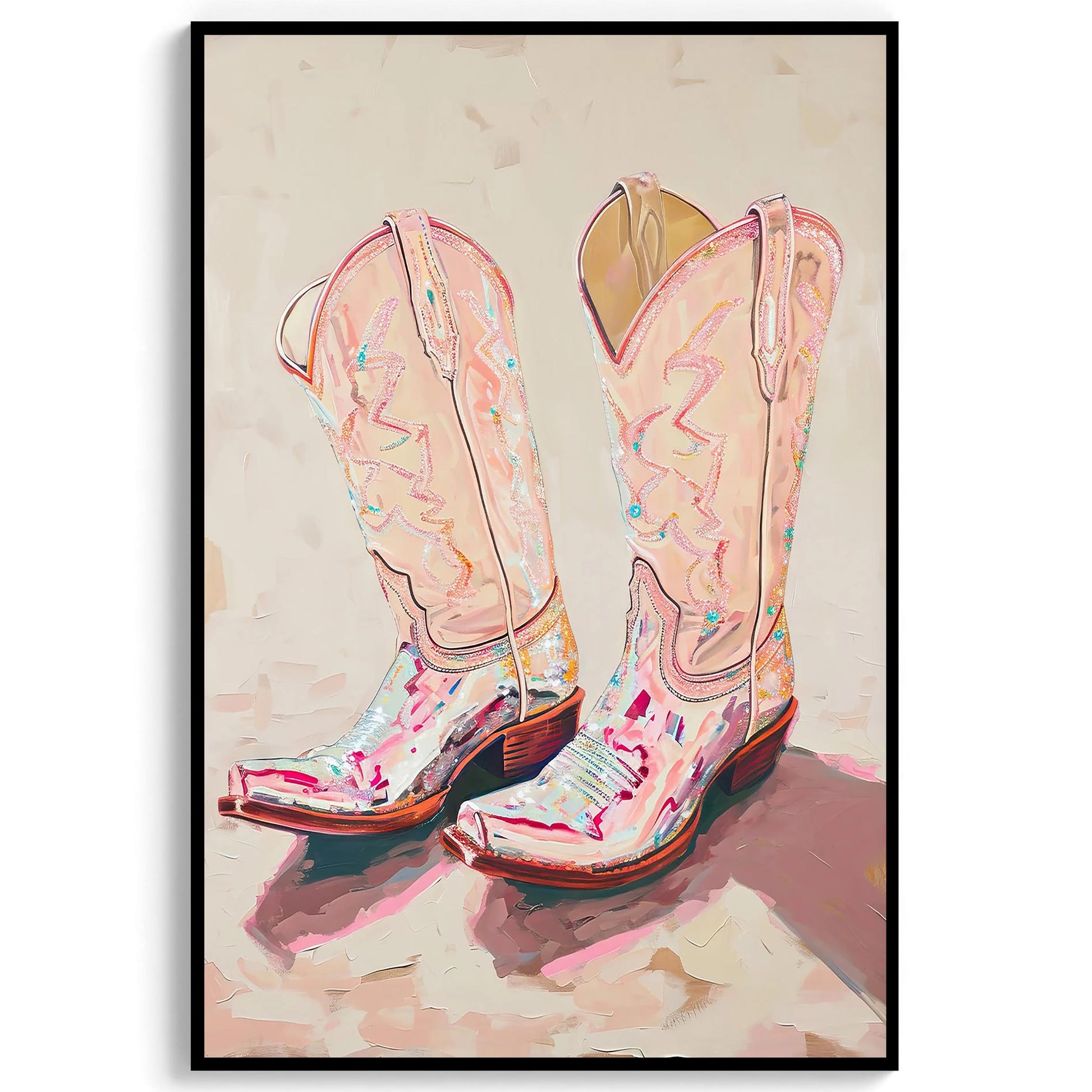 Pink Cowgirl Boots Art Print, Trendy Western Decor