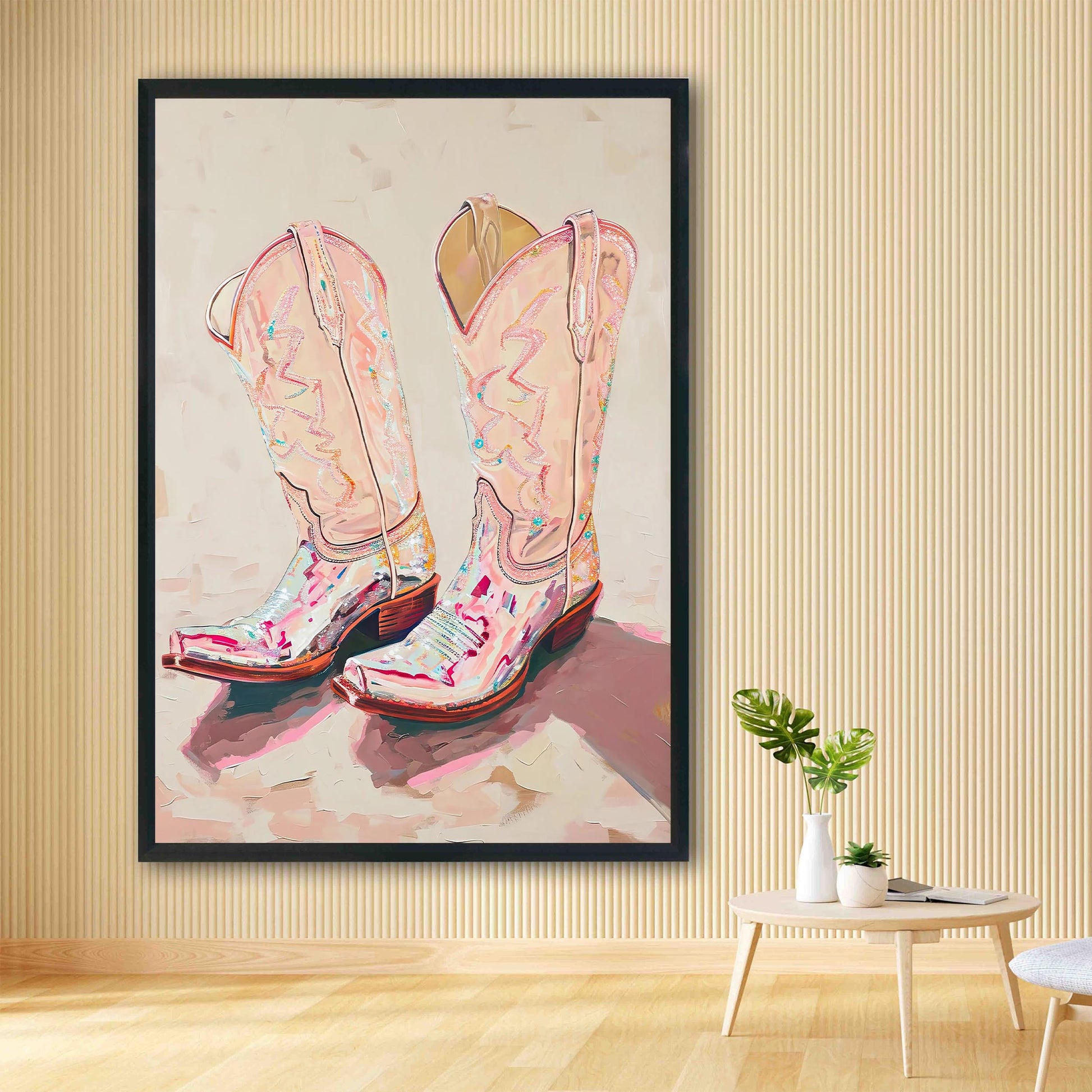 Pink Cowgirl Boots Art Print, Trendy Western Decor
