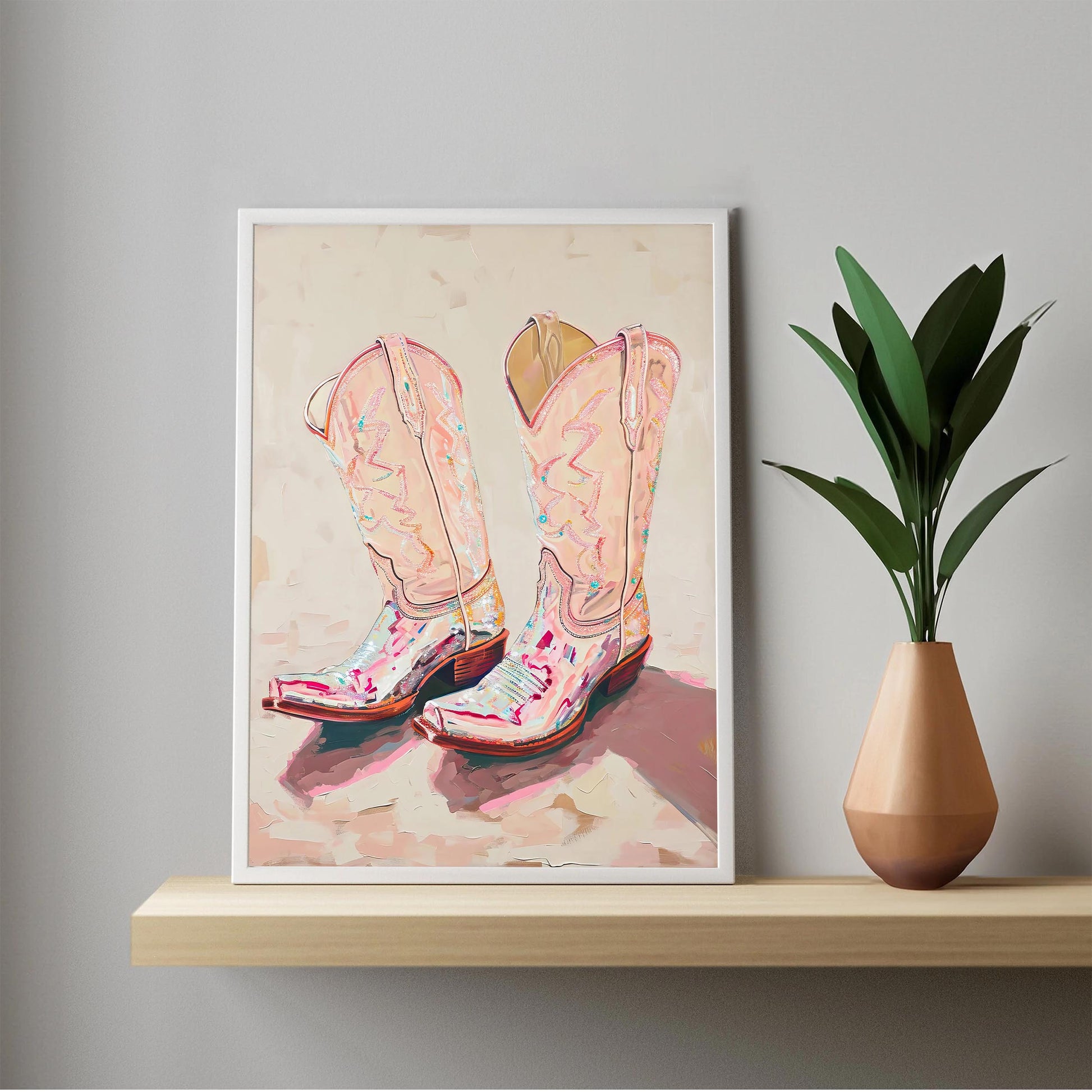 Pink Cowgirl Boots Art Print, Trendy Western Decor