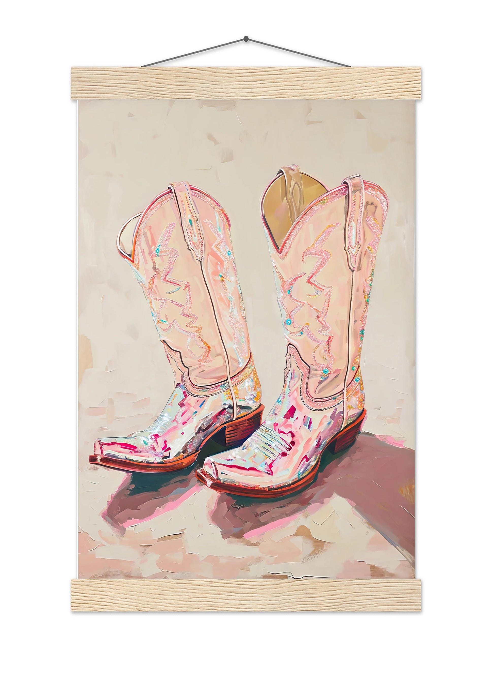Pink Cowgirl Boots Art Print, Trendy Western Decor