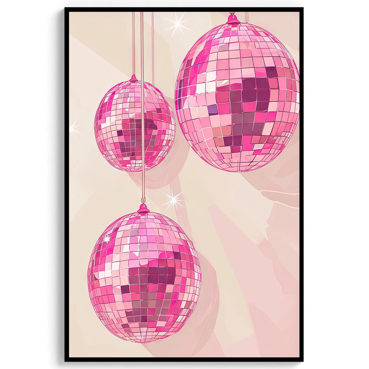 Pink Disco Balls Art Print Retro Glam Decor