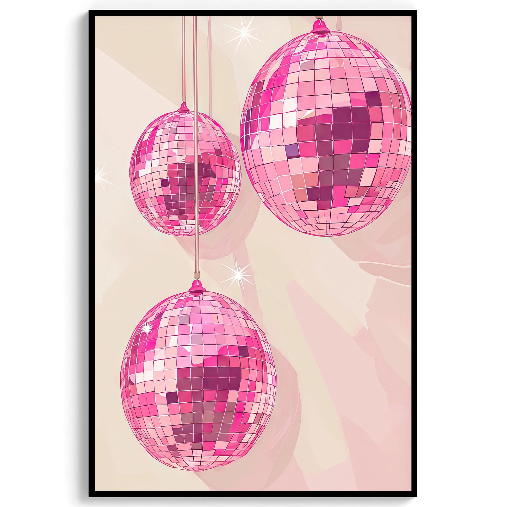 Pink Disco Balls Art Print Retro Glam Decor