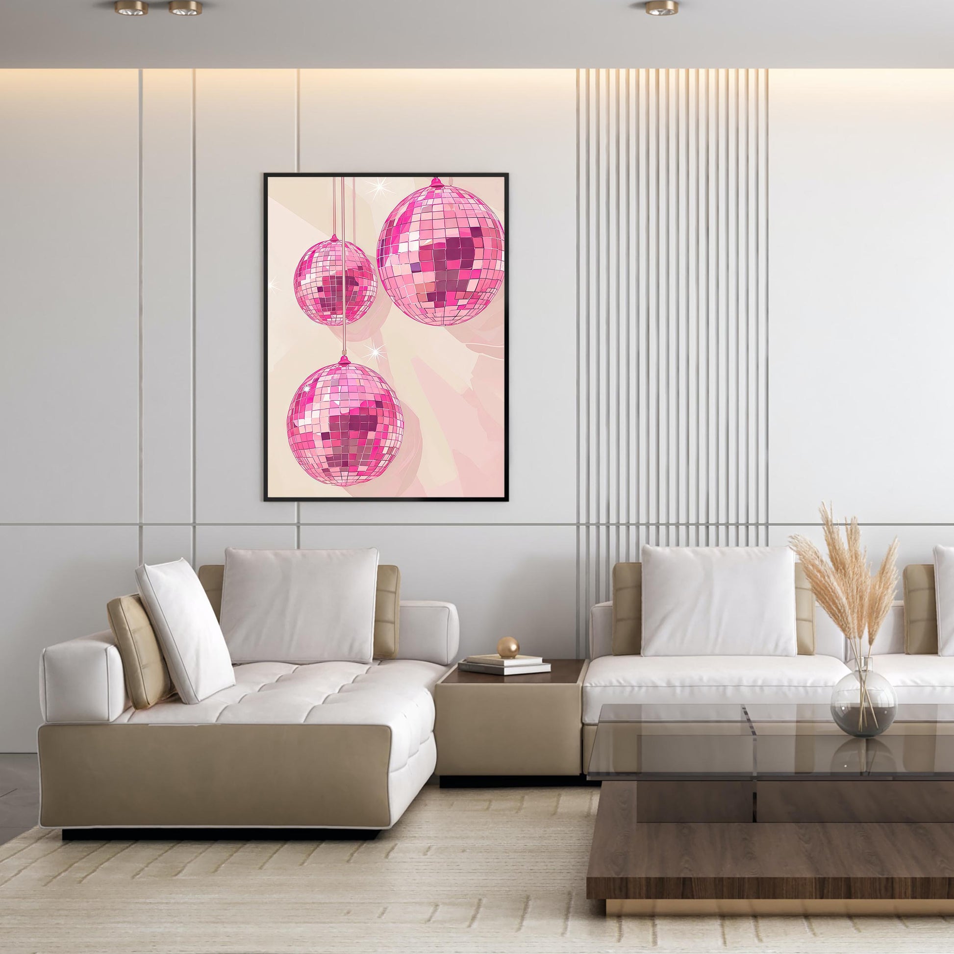 Pink Disco Balls Art Print Retro Glam Decor