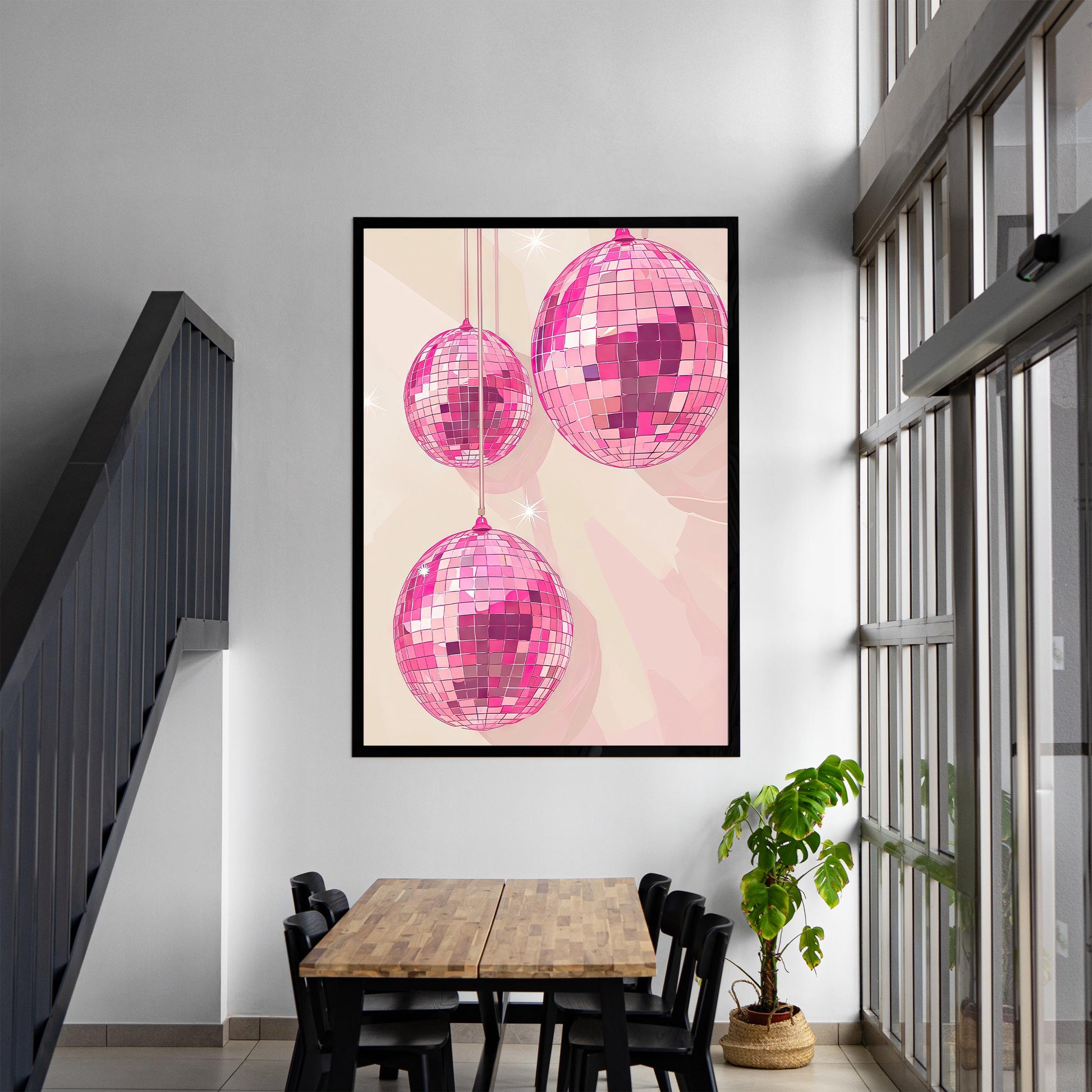 Pink Disco Balls Art Print Retro Glam Decor