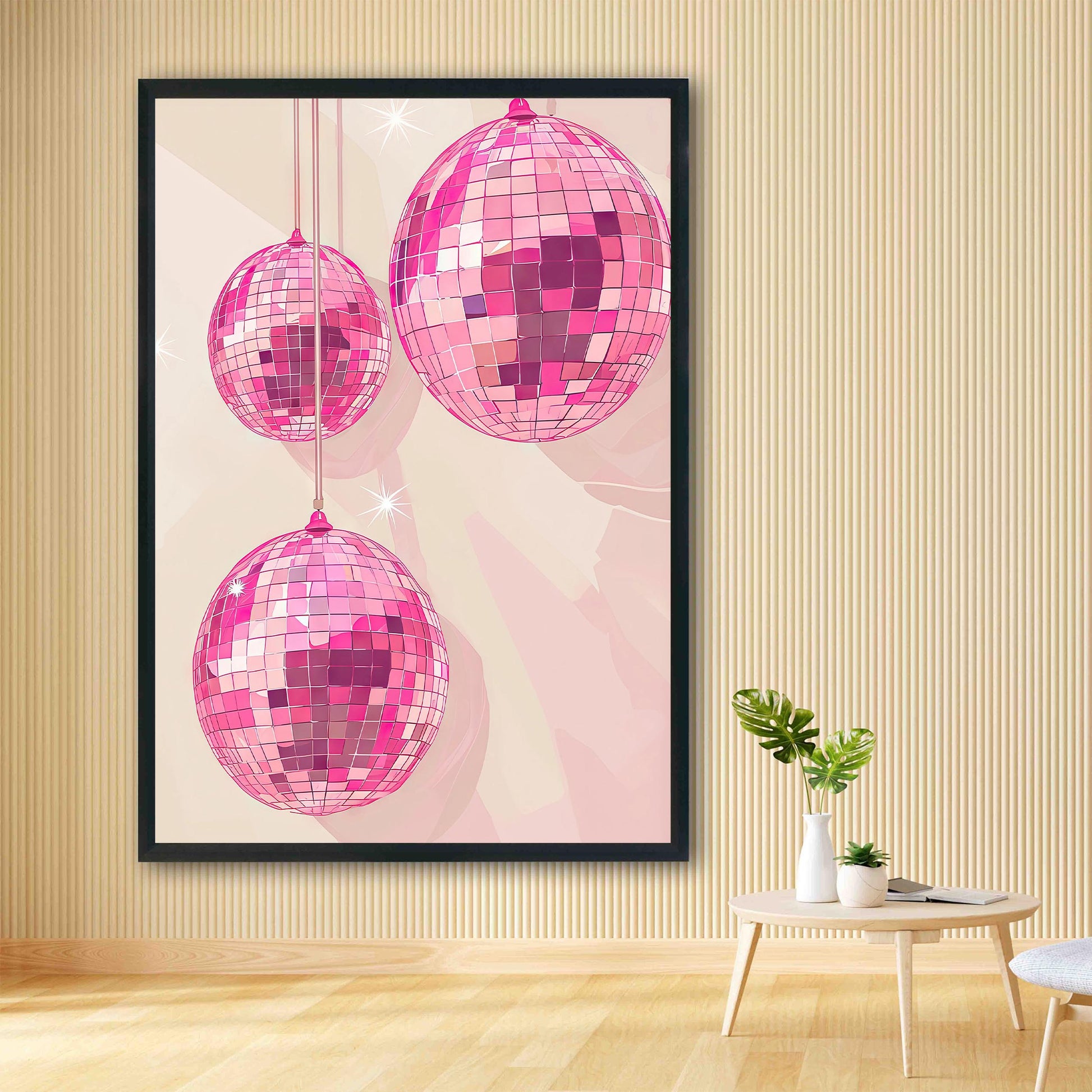 Pink Disco Balls Art Print Retro Glam Decor