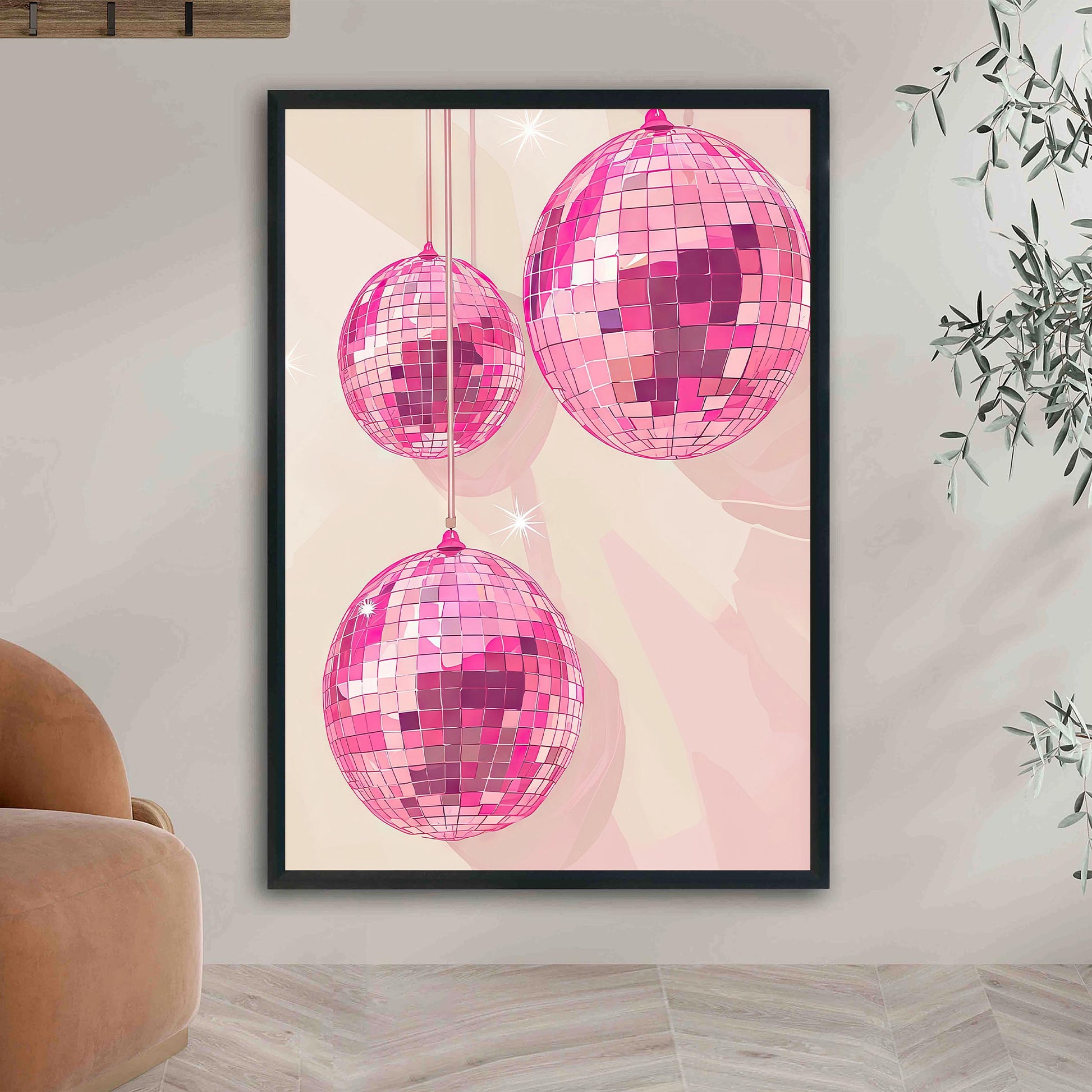 Pink Disco Balls Art Print Retro Glam Decor