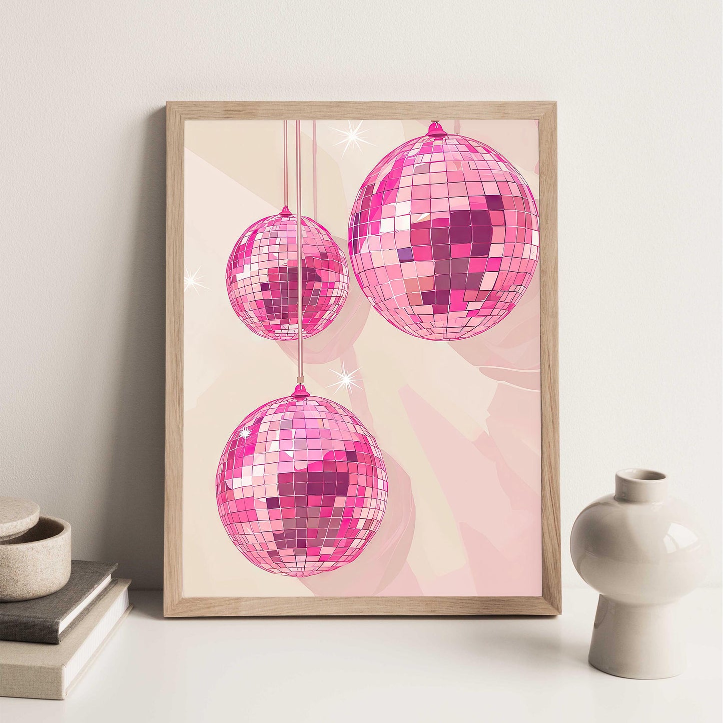 Pink Disco Balls Art Print Retro Glam Decor