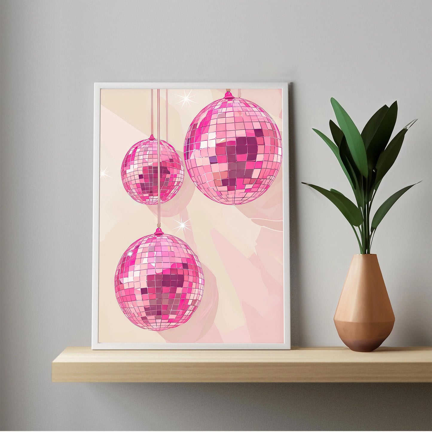Pink Disco Balls Art Print Retro Glam Decor