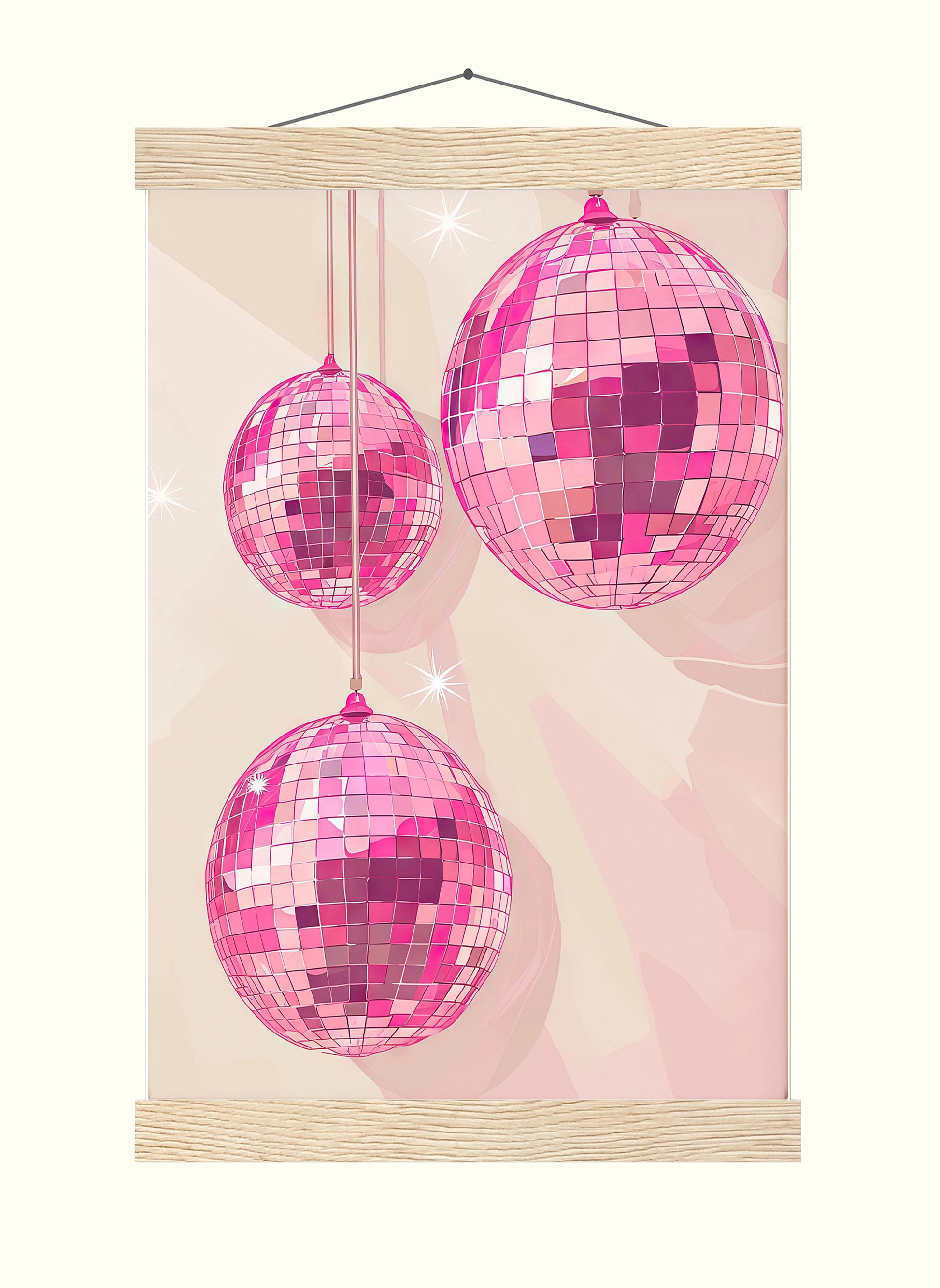 Pink Disco Balls Art Print Retro Glam Decor