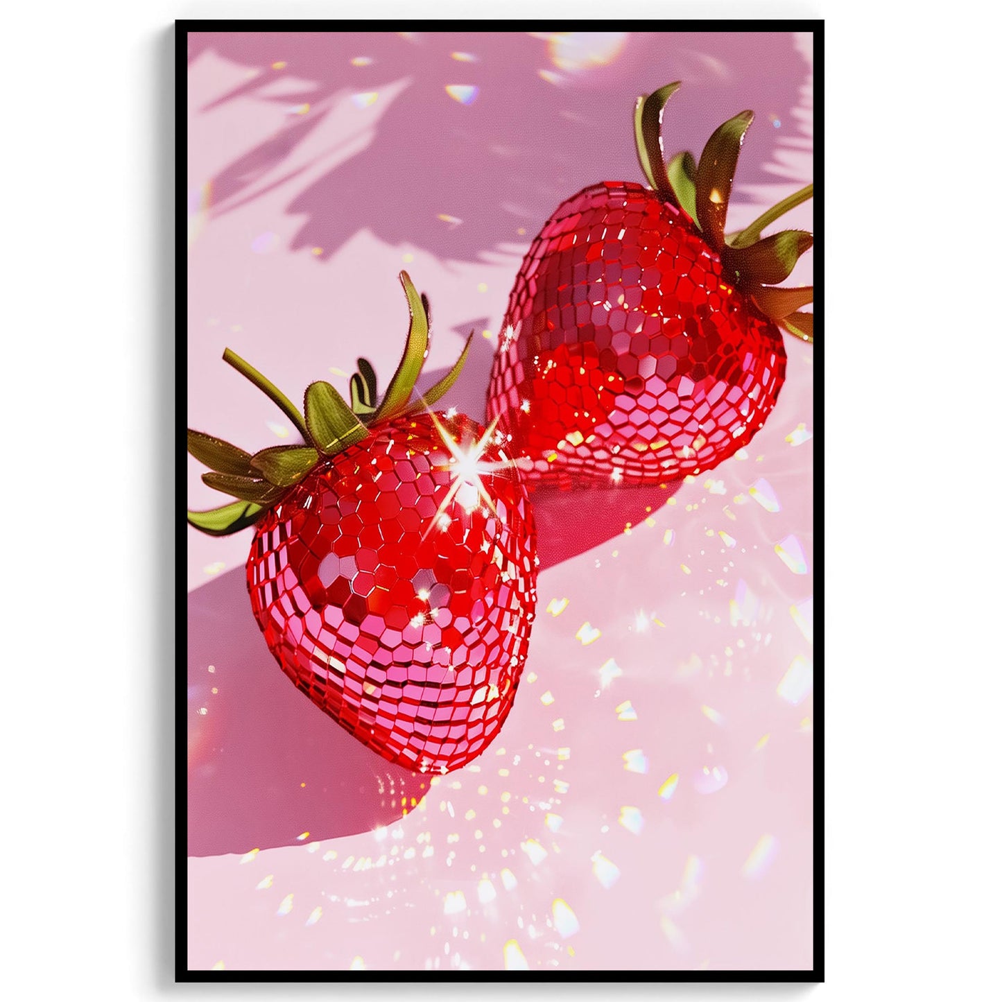 Pink Disco Strawberries Art Print, Glam Dorm Room Decor