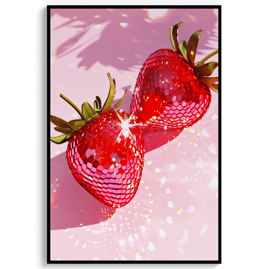 Pink Disco Strawberries Art Print, Glam Dorm Room Decor