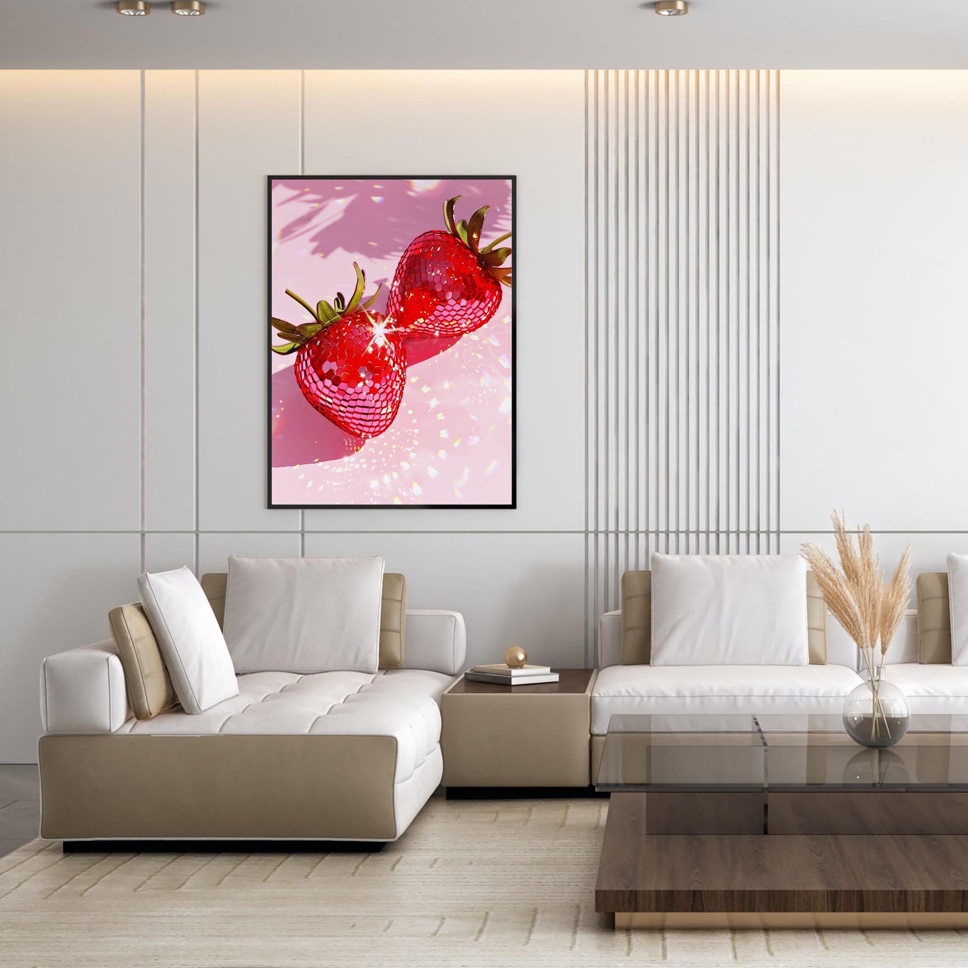 Pink Disco Strawberries Art Print, Glam Dorm Room Decor